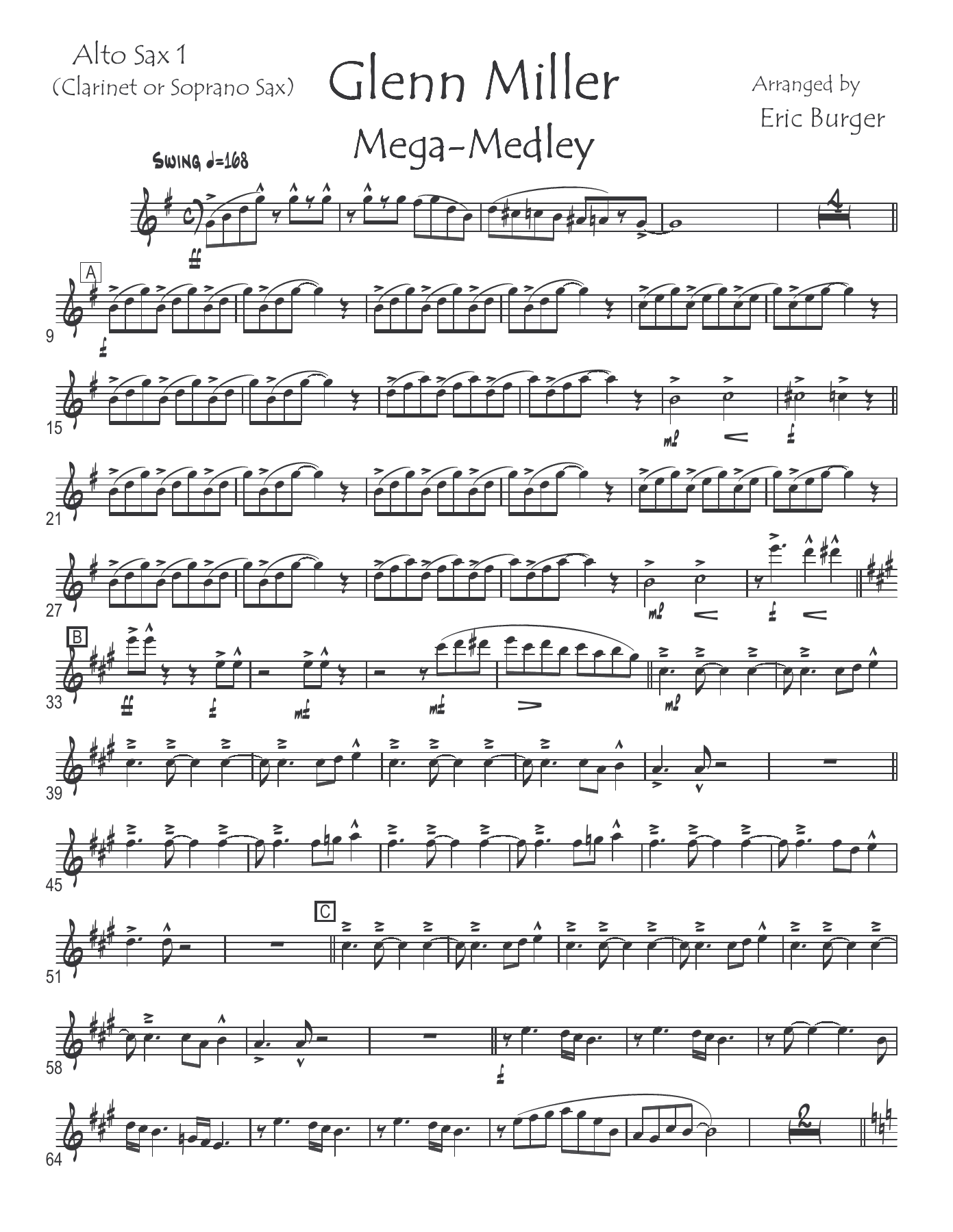 Glenn Miller Mega Medley — Big Band sheet music arranged by E.Burger | Jazz Standard