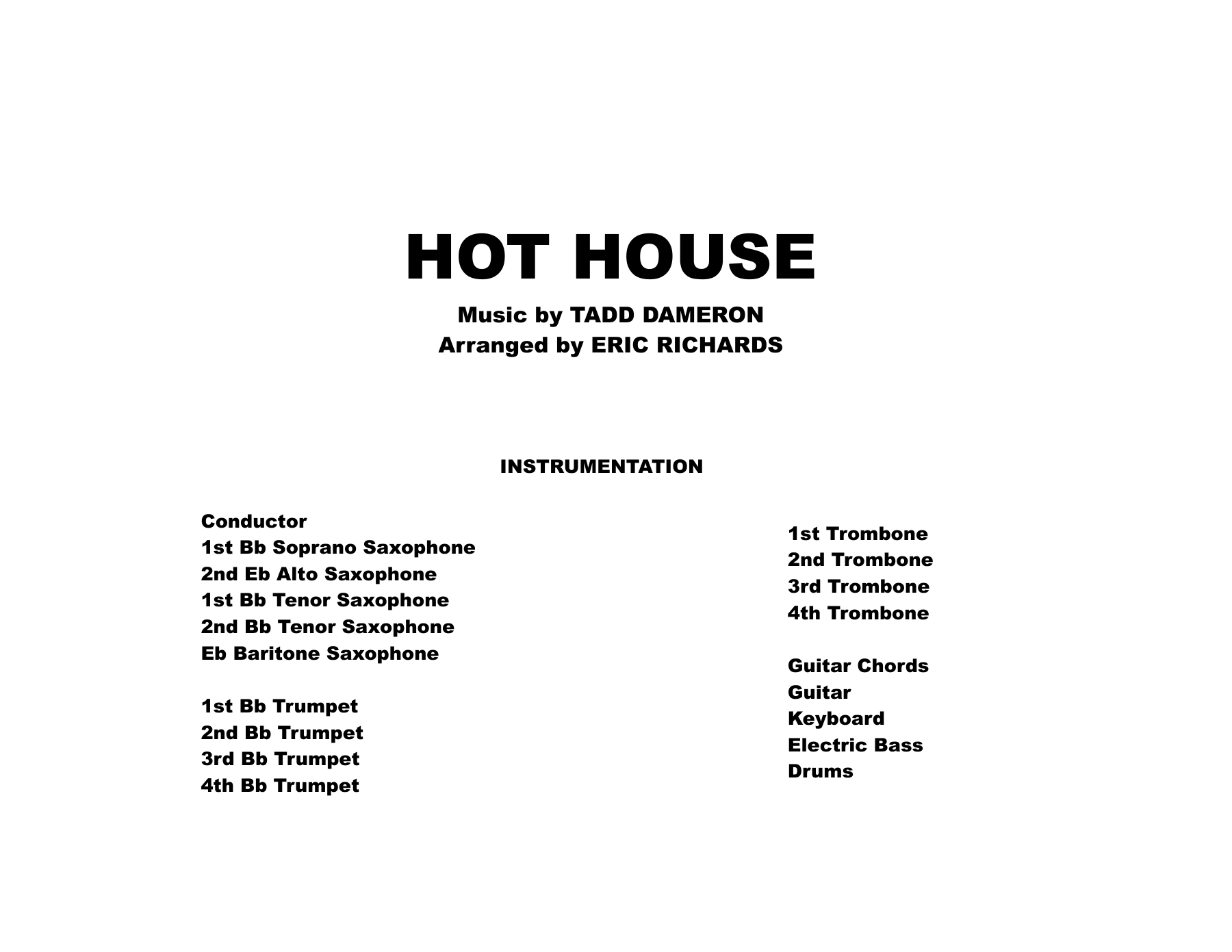Hot House — sheet music preview