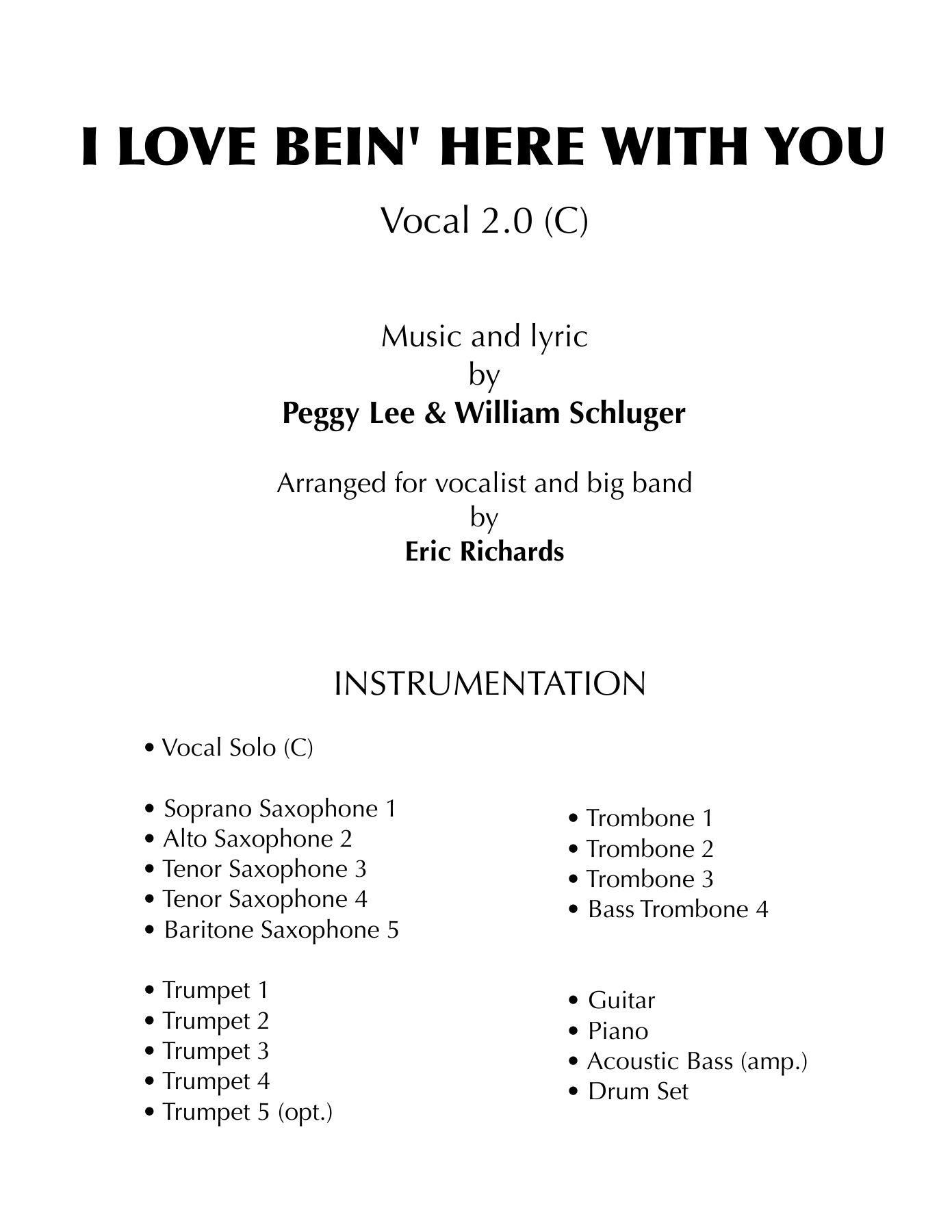 I Love Bein' Here With You (E.Richards) voc — Big Band sheet music by Eric Richards | Jazz Standard