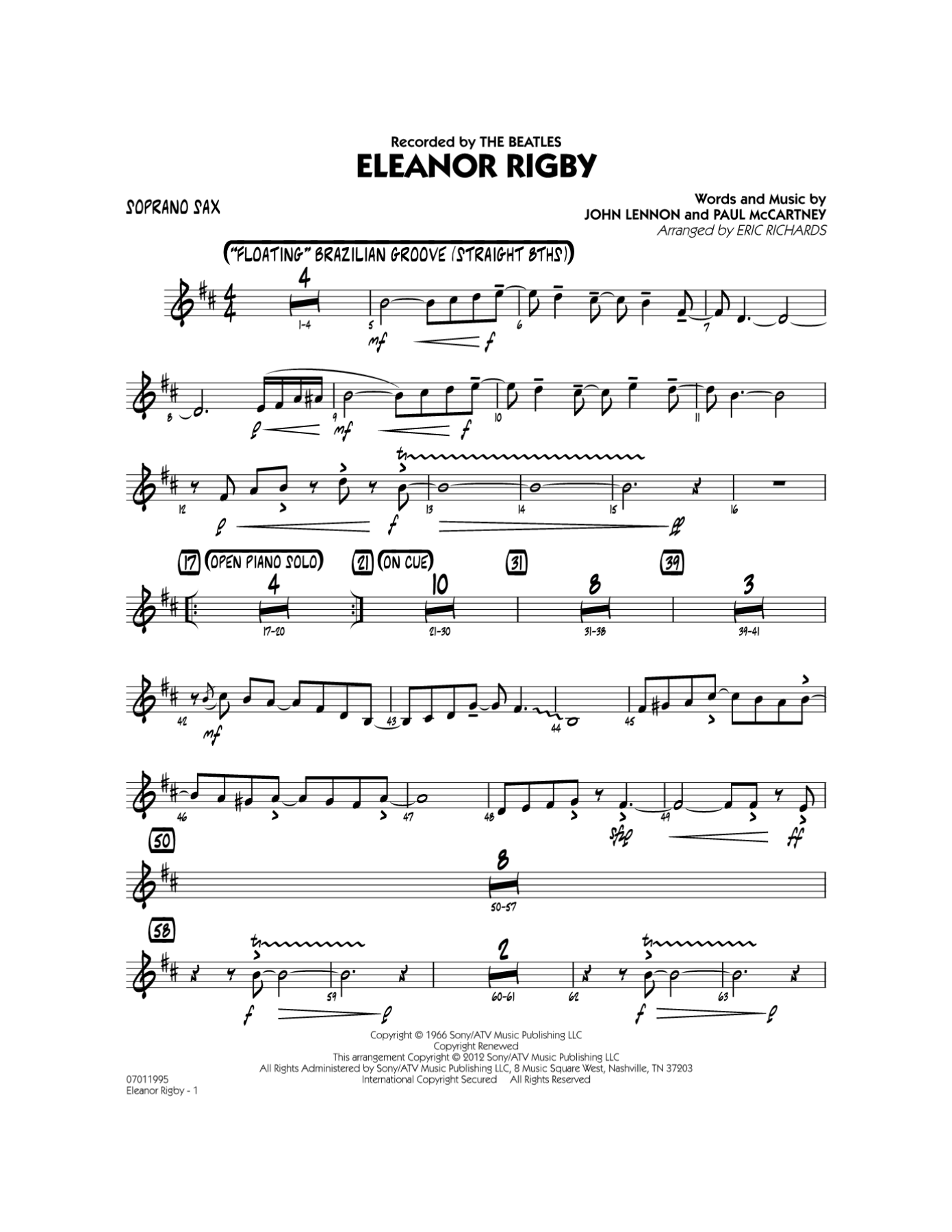 Eleanor Rigby — Big Band sheet music arranged by E.Richards | Jazz Standard