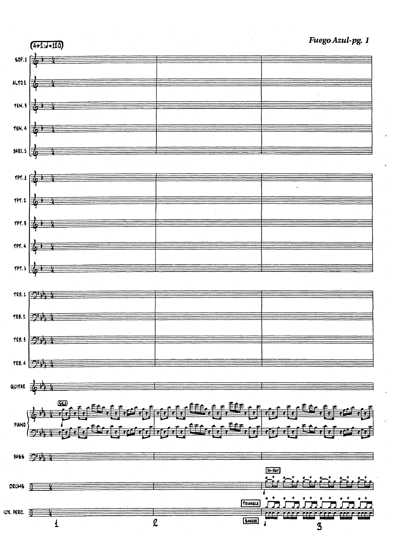 Fuego Azul — Big Band sheet music arranged by E.Richards | Jazz Standard