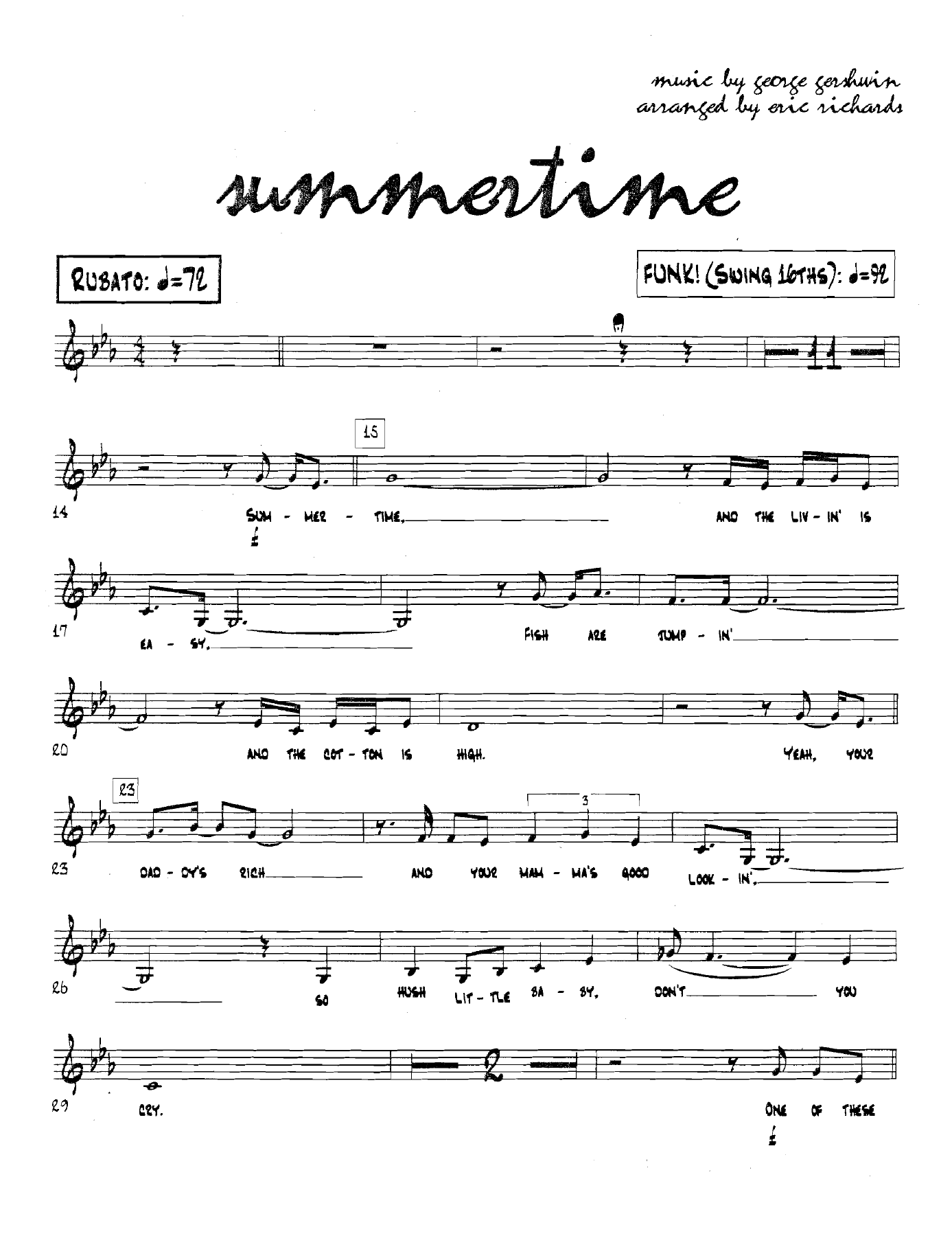 Summertime (E.Richards) Vocal — Big Band sheet music arranged by Eric Richards | Jazz Vocal