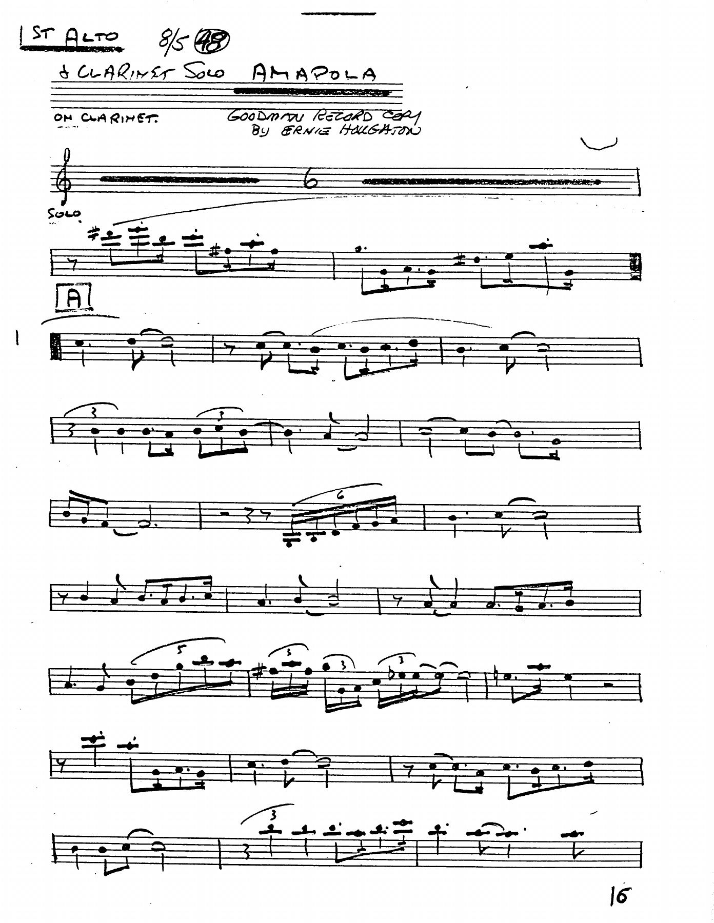 Amapola [E.Houghton] — ビッグバンド sheet music by Ernie Houghton | Jazz Standard