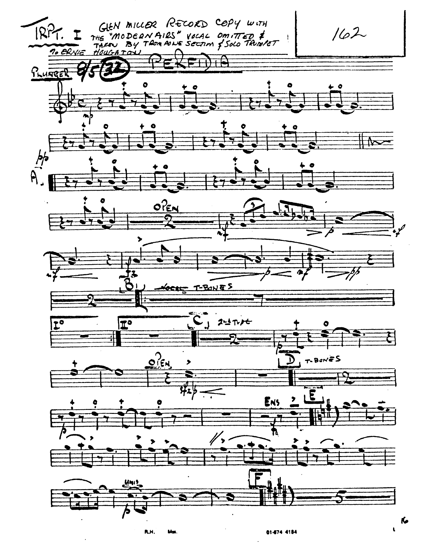 Perfidia (E.Houghton) G.Miller — Big Band sheet music arranged by Ernie Houghton | Jazz Standard