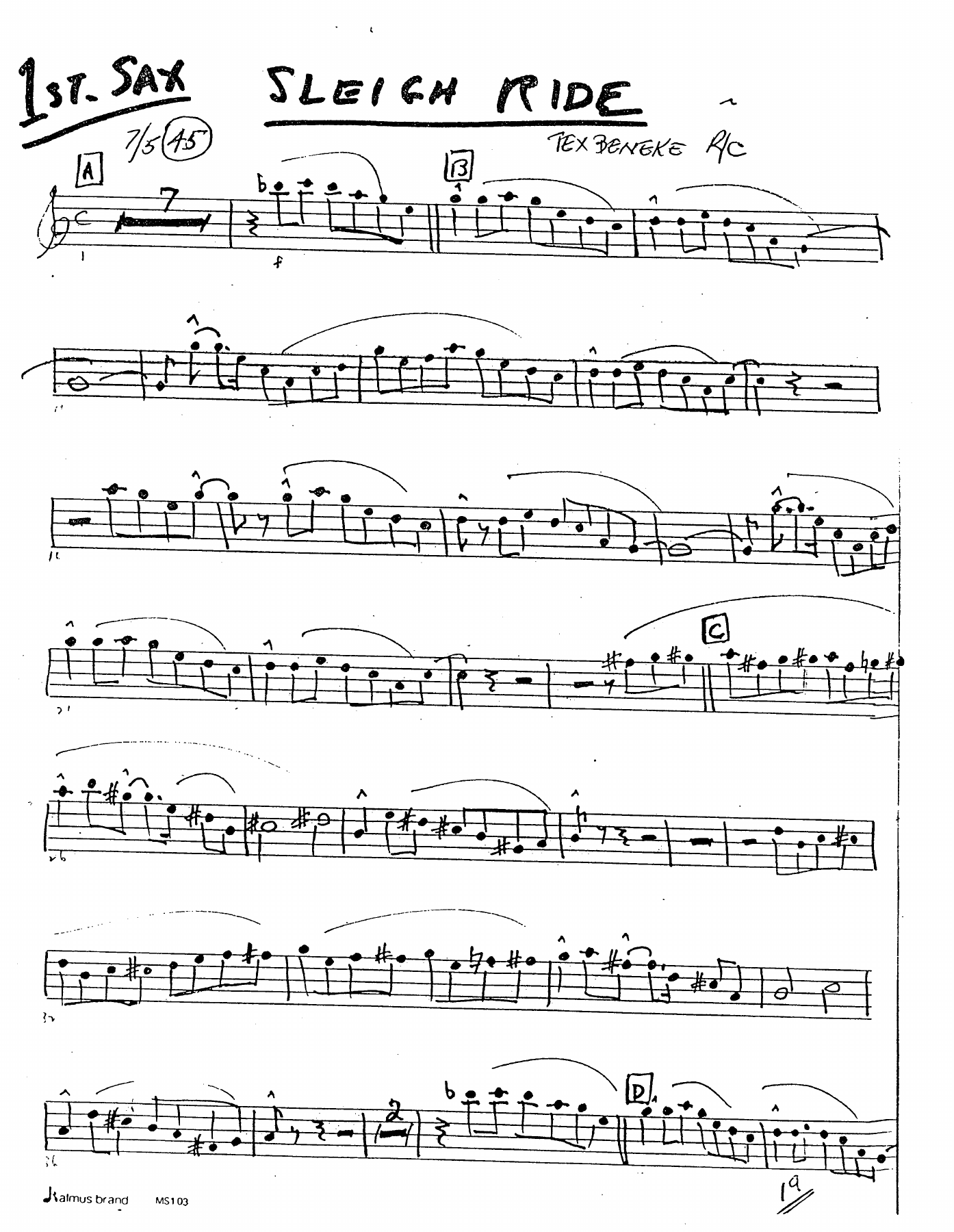 Sleigh Ride — Big Band sheet music arranged by E.Houghton | Jazz Standard