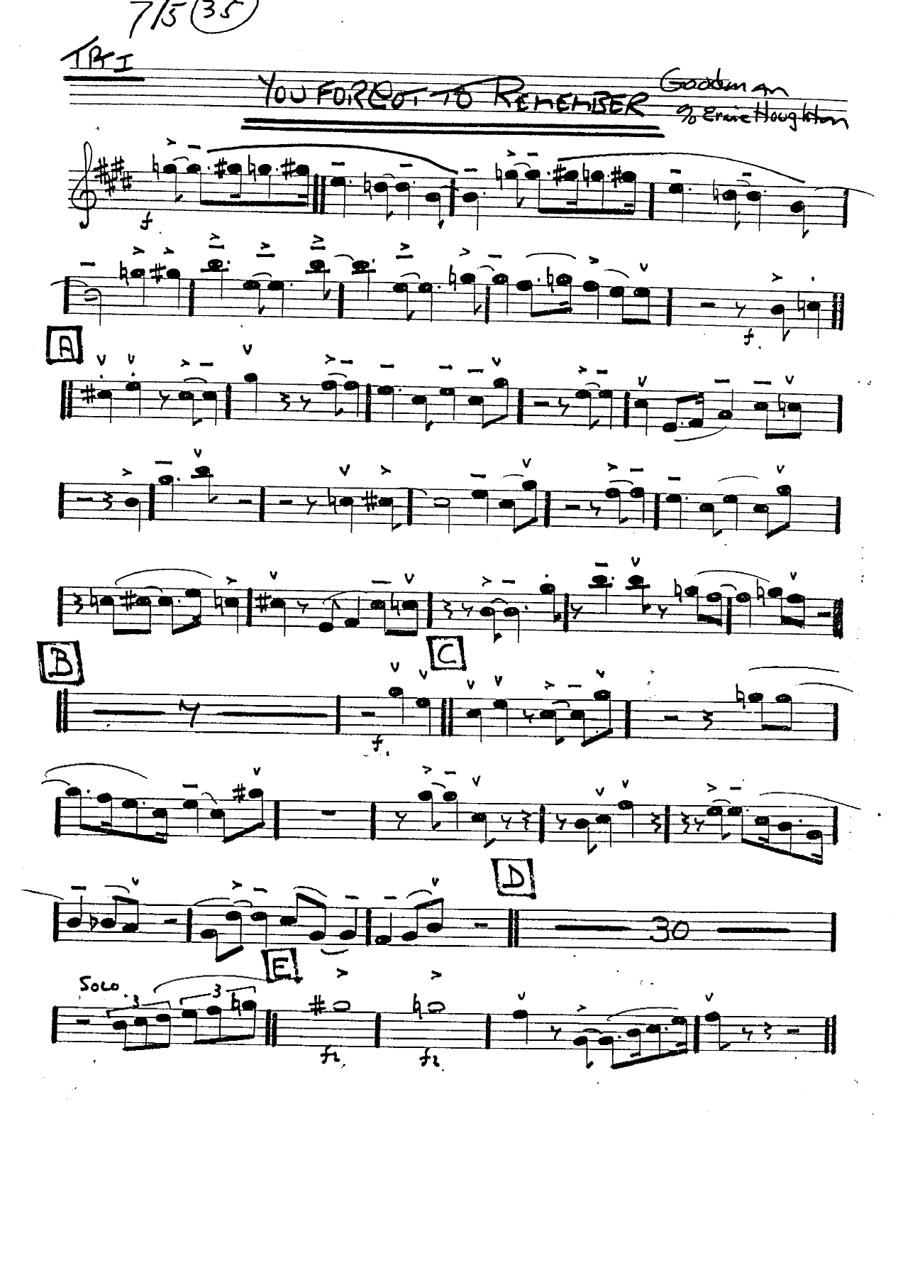 You Forgot To Remember (E.Houghton) B.Goodman — Big Band sheet music arranged by Ernie Houghton | Jazz Standard