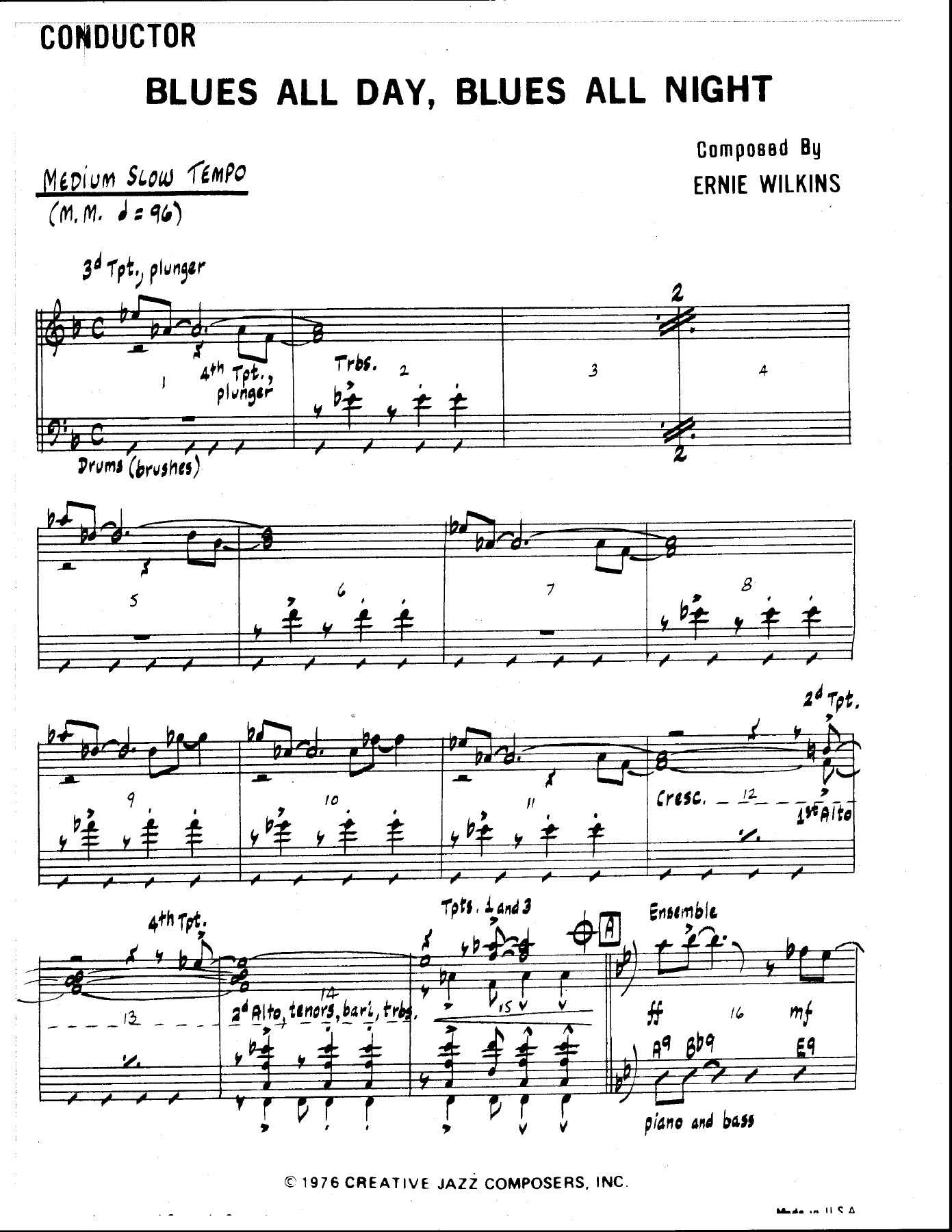 Blues All Day Blues All Night — Big Band sheet music arranged by E.Wilkins | Jazz Standard