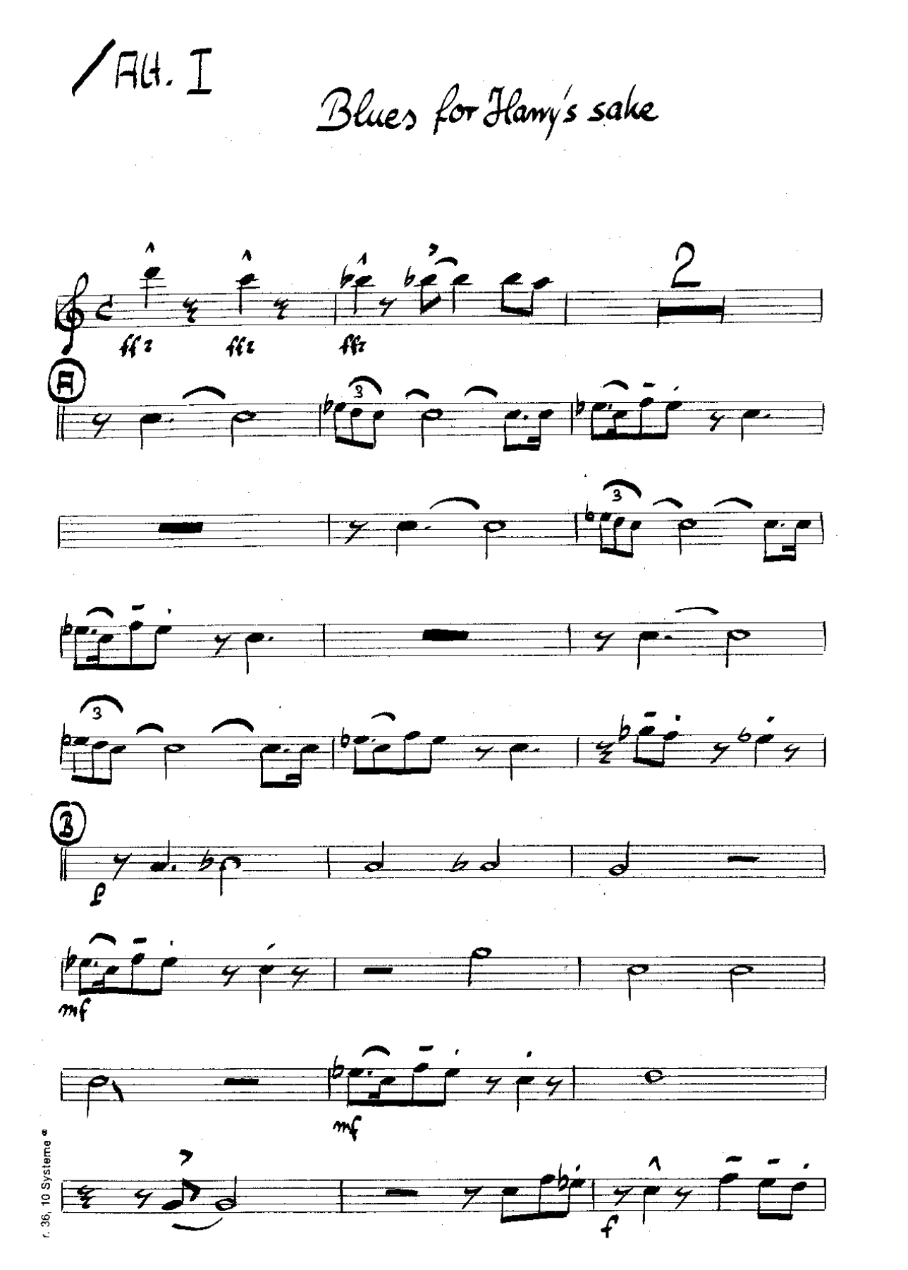 Blues For Harry's Sake — sheet music cover (first page)