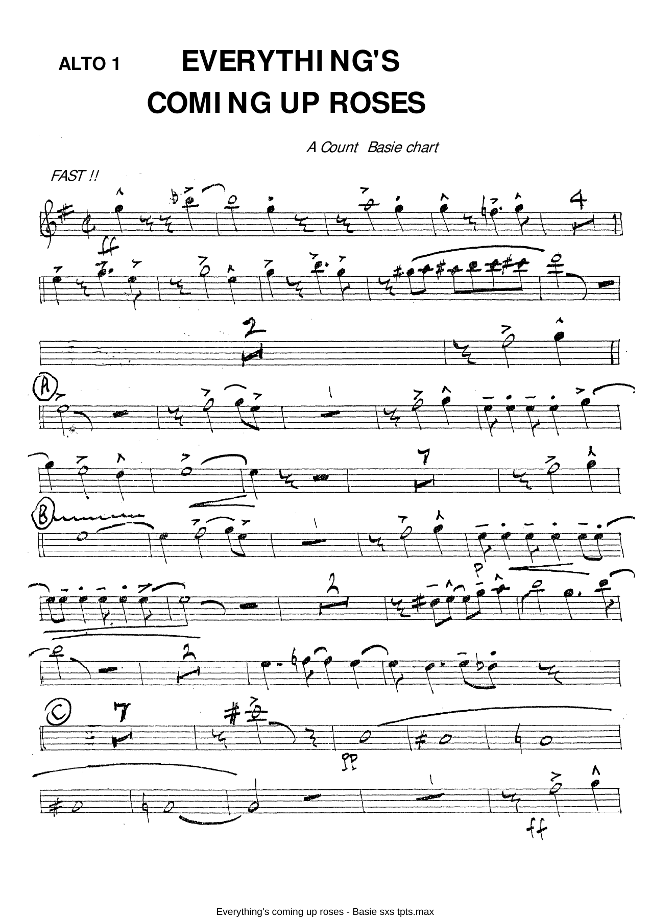 Everything's Coming Up Roses (E.Wilkins) C.Basie — sheet music cover (first page)