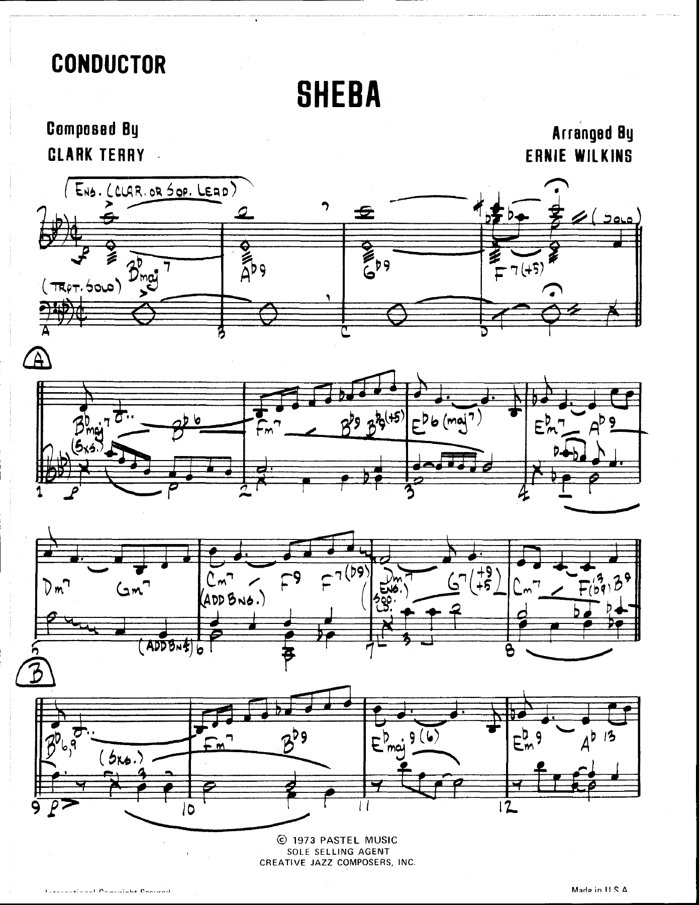 Sheba — sheet music cover (first page)