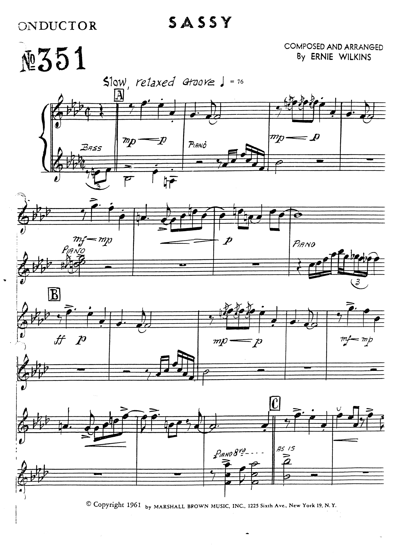 Sassy (E.Wilkins) C.Basie — Big Band sheet music arranged by Ernie Wilkins | Jazz Standard