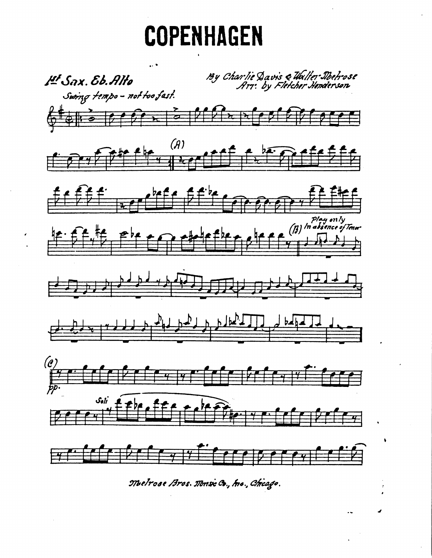 Copenhagen — Big Band sheet music arranged by F.Henderson | Jazz Standard