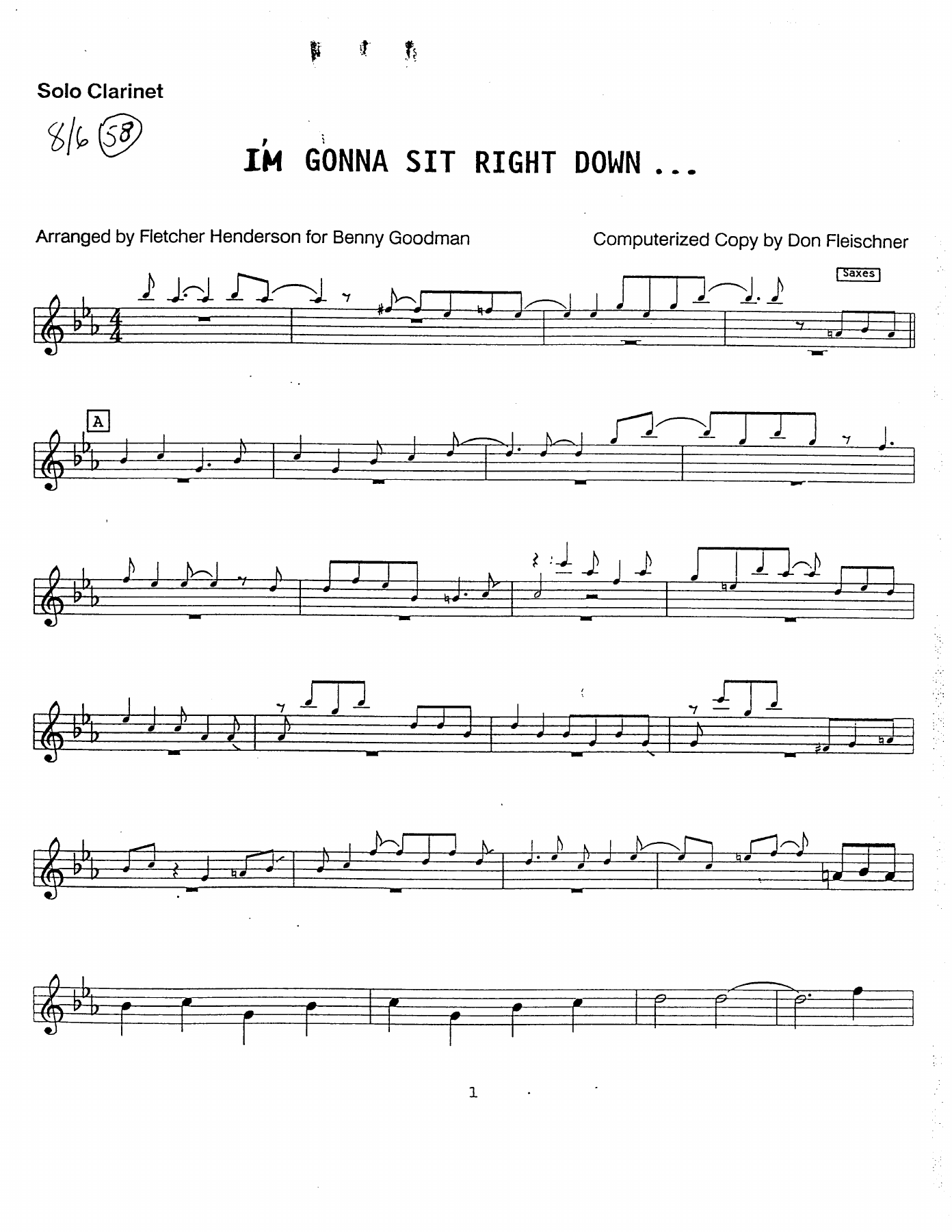 Gonna Sit Right Down (F.Henderson) B.Goodman — sheet music preview