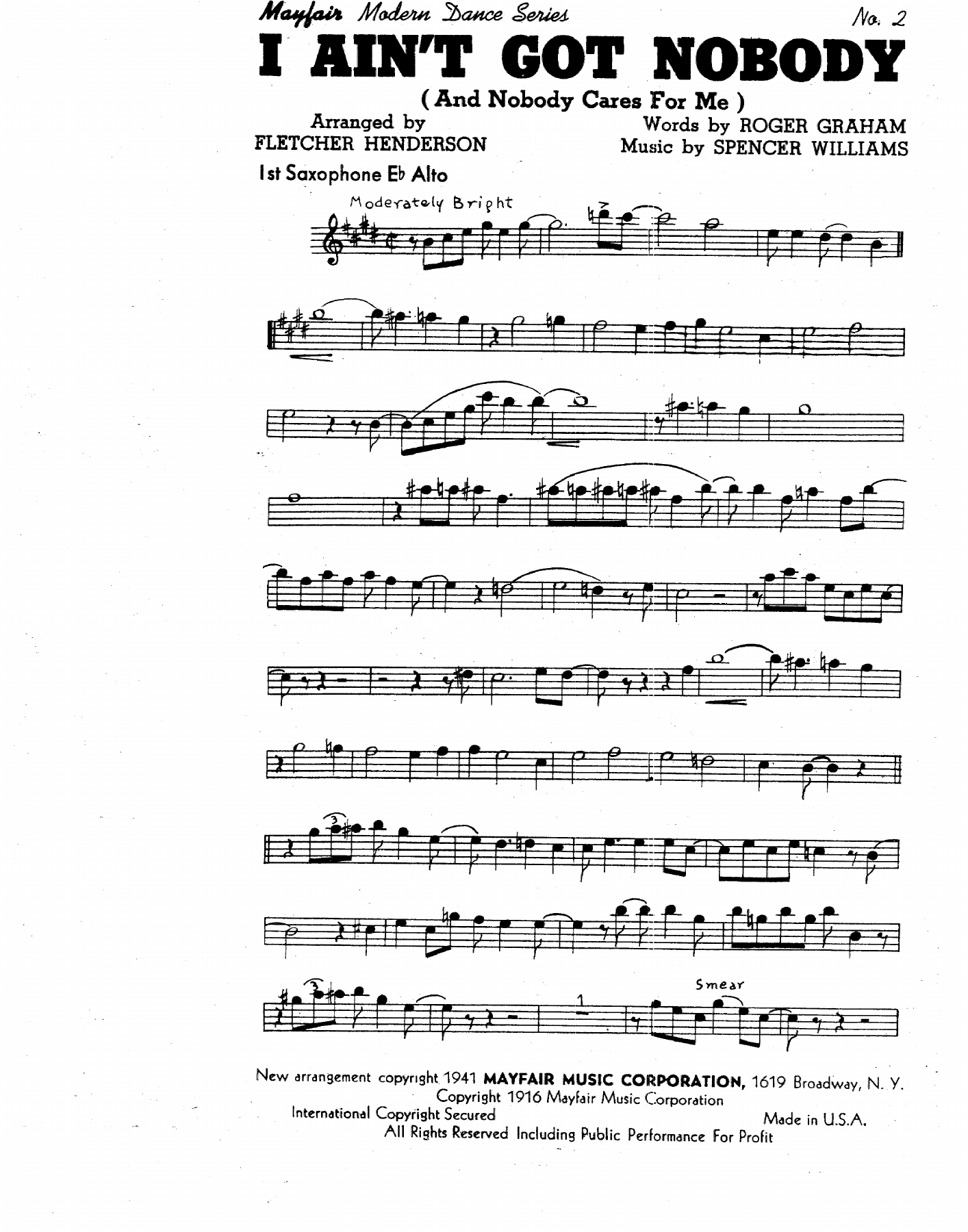 I Ain't Got Nobody — sheet music cover (first page)