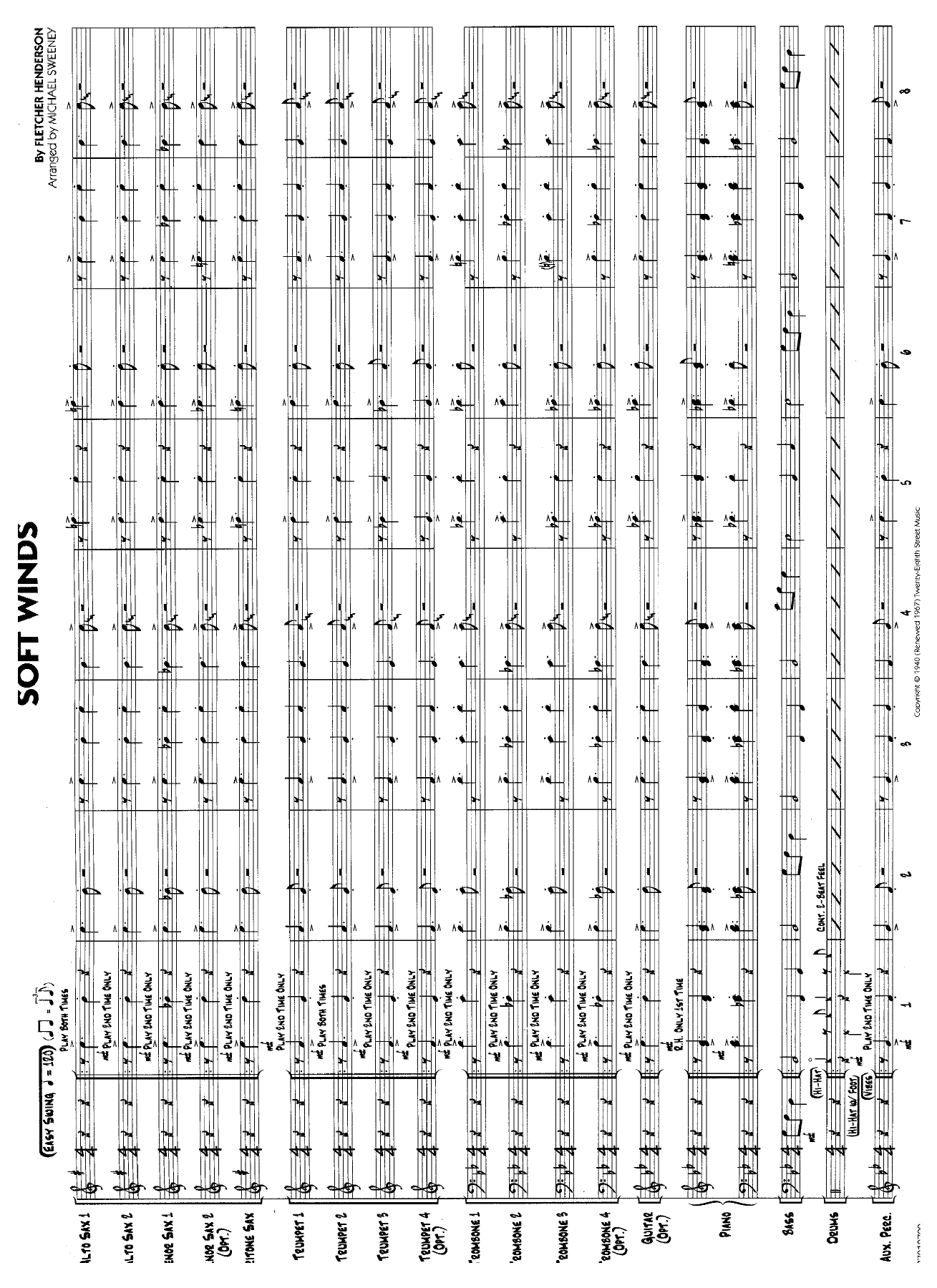 Soft Winds (M.Sweeney) F.Henderson — Big Band sheet music arranged by Fletcher Henderson | Jazz Standard