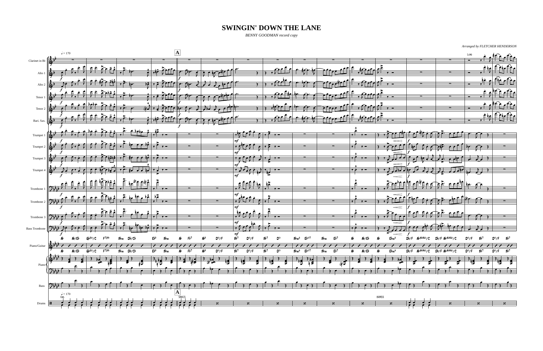 Swingin' Down The Lane — sheet music cover (first page)