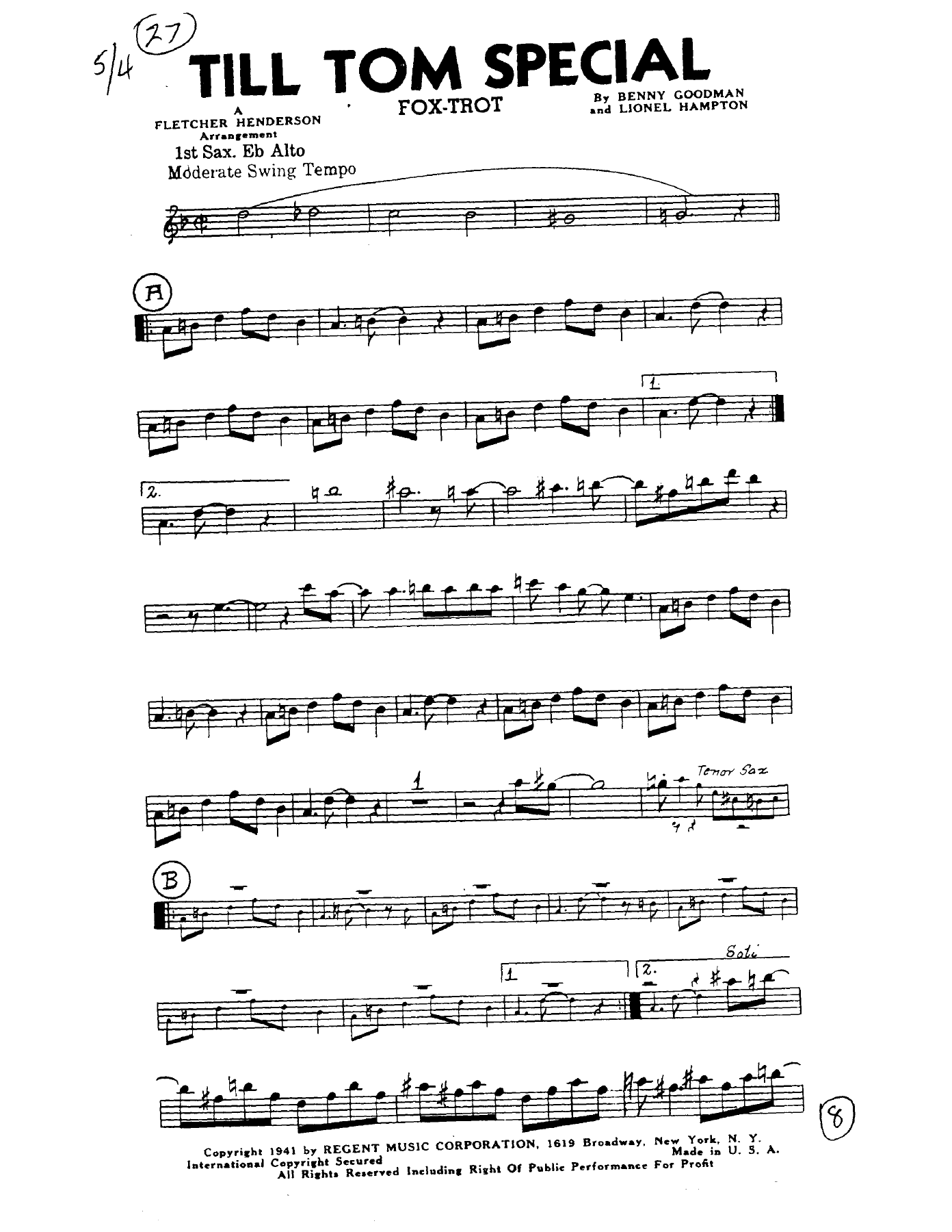 Till Tom Special — sheet music cover (first page)