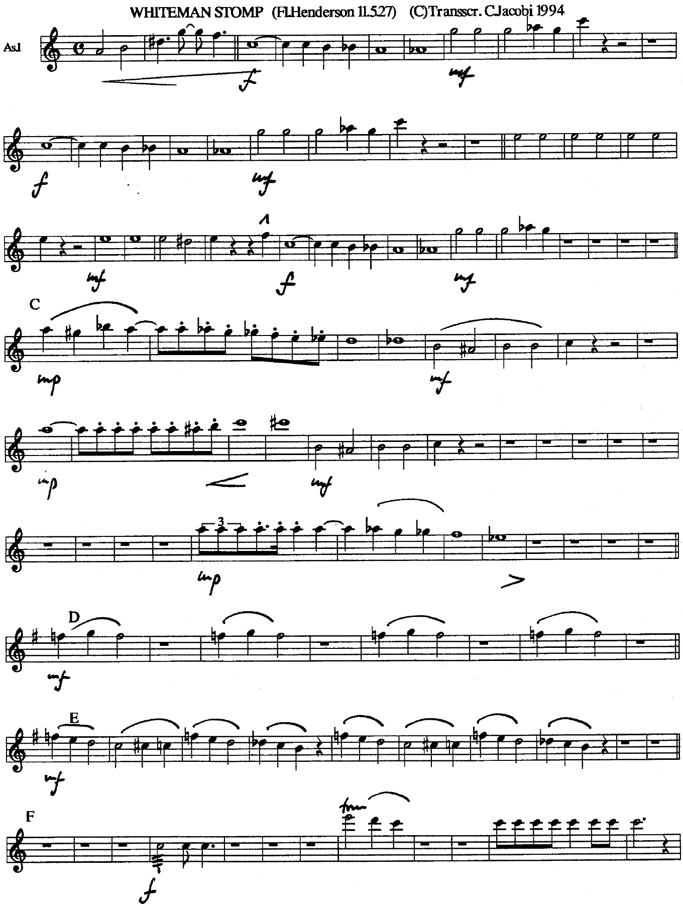 Whiteman Stomp — Big Band sheet music arranged by F.Henderson | Jazz Standard