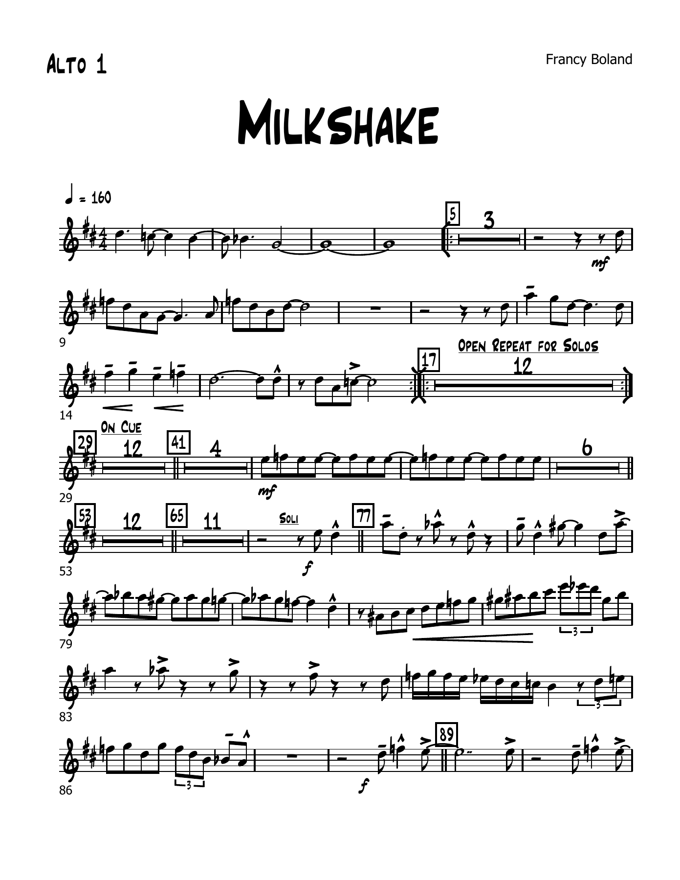 Milkshake — sheet music cover (first page)