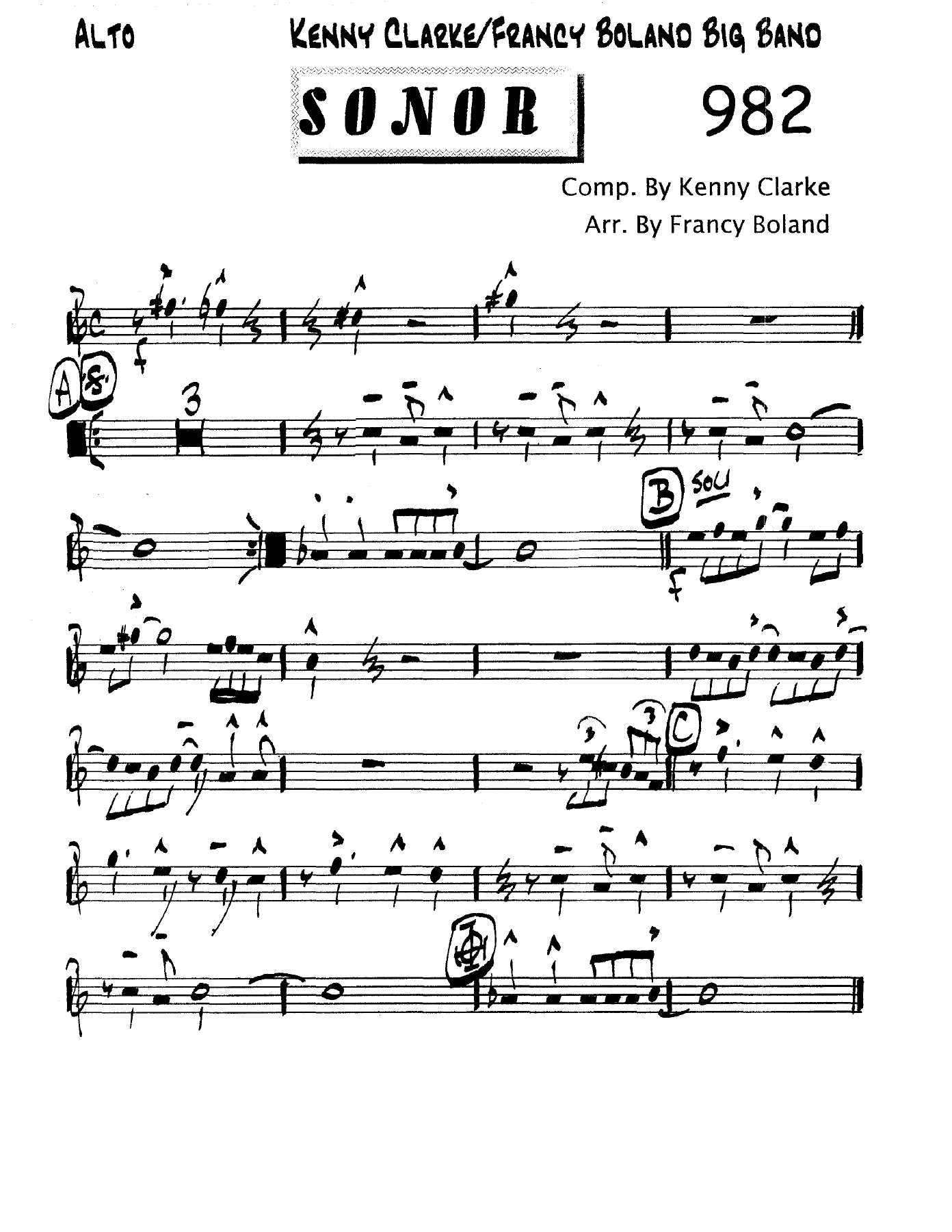 Sonor (K.Clark) F.Boland — sheet music cover (first page)