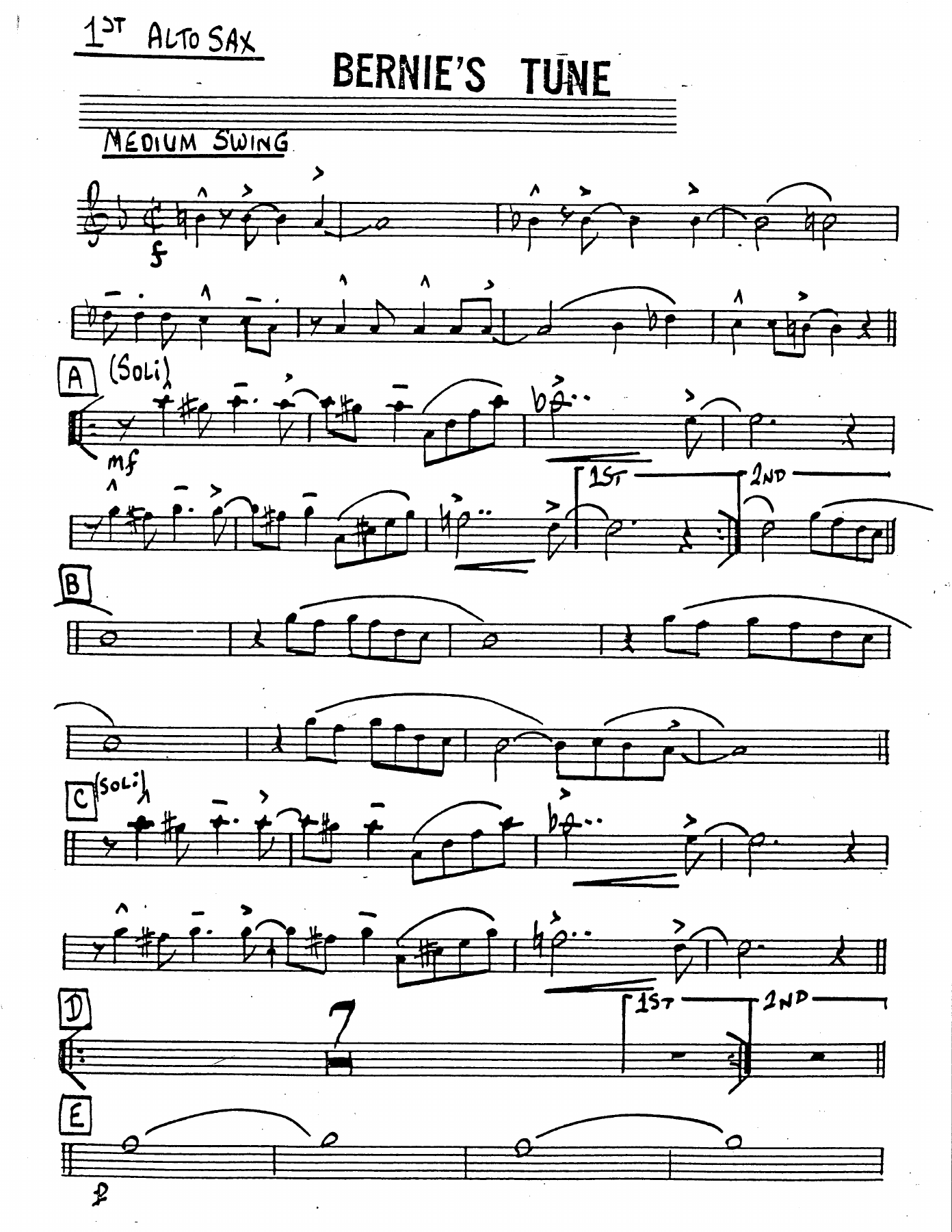 Bernie's Tune — sheet music cover (first page)