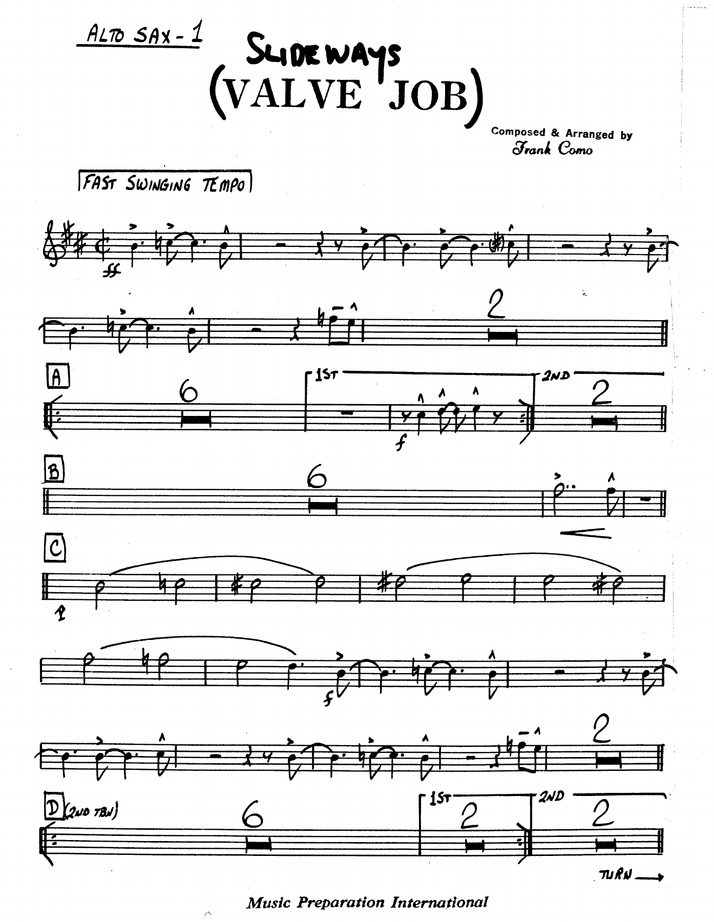 Valve Job — Big Band sheet music arranged by F.Como | Jazz Standard