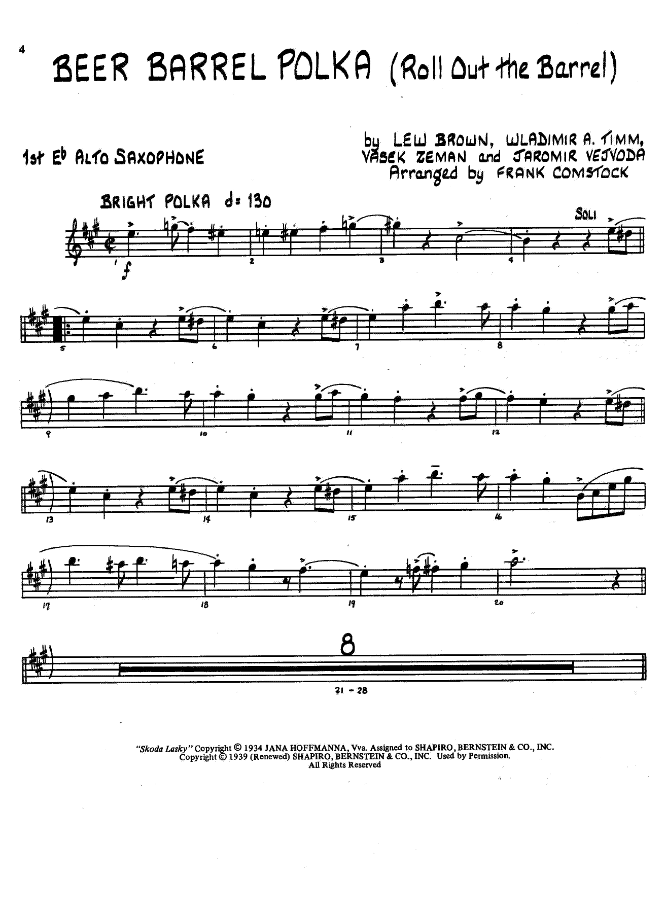 Beer Barrel Polka — sheet music preview