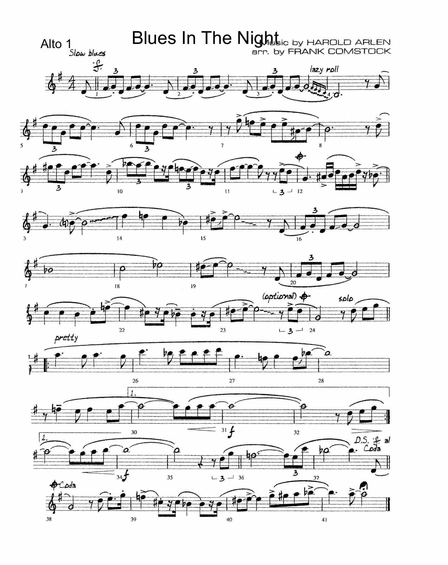 Blues In The Night — sheet music cover (first page)