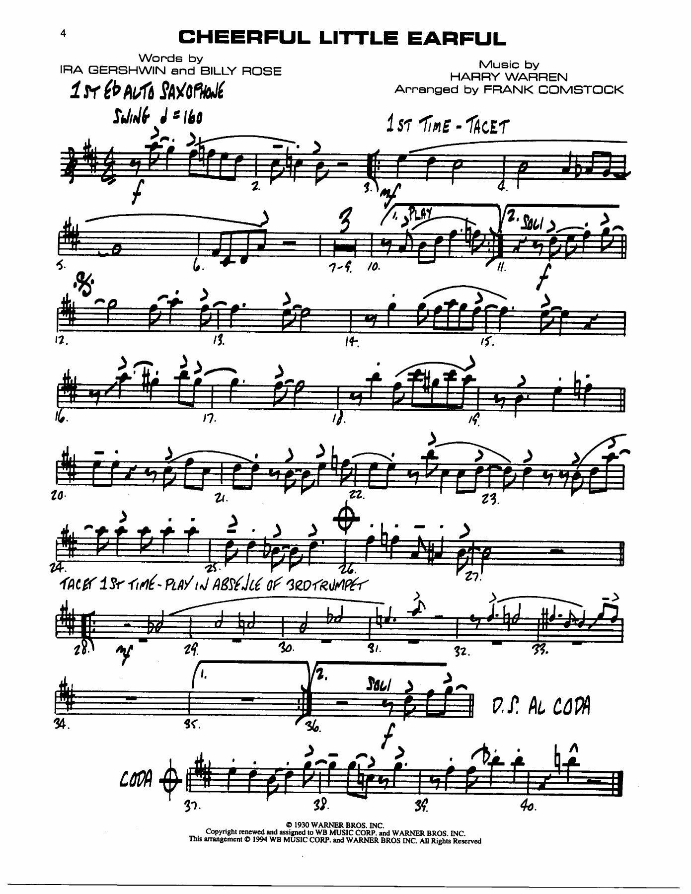 Cheerful Little Earful — Big Band sheet music arranged by F.Comstock | Jazz Standard