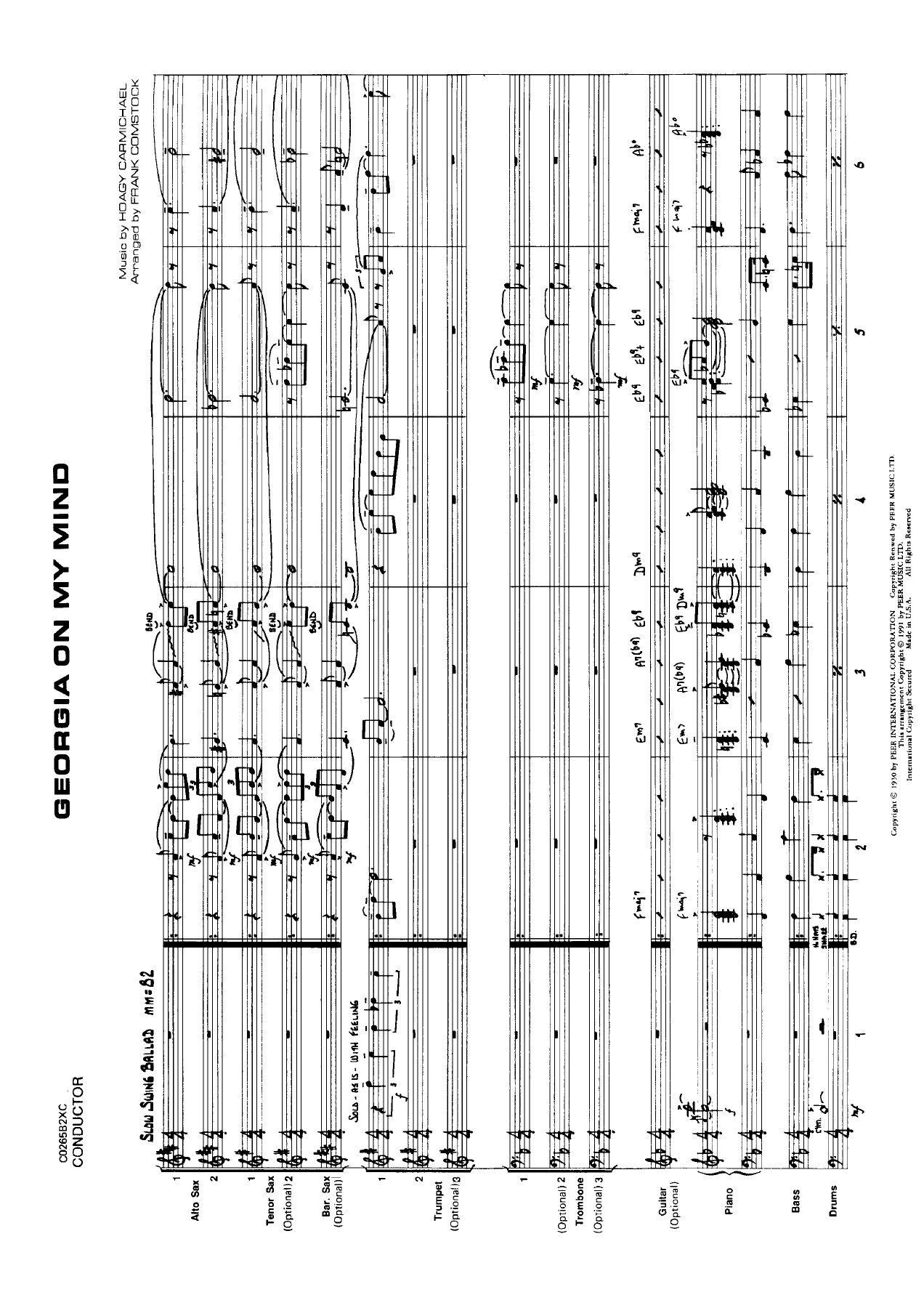 Georgia On My Mind — Big Band sheet music arranged by F.Comstock | Jazz Standard