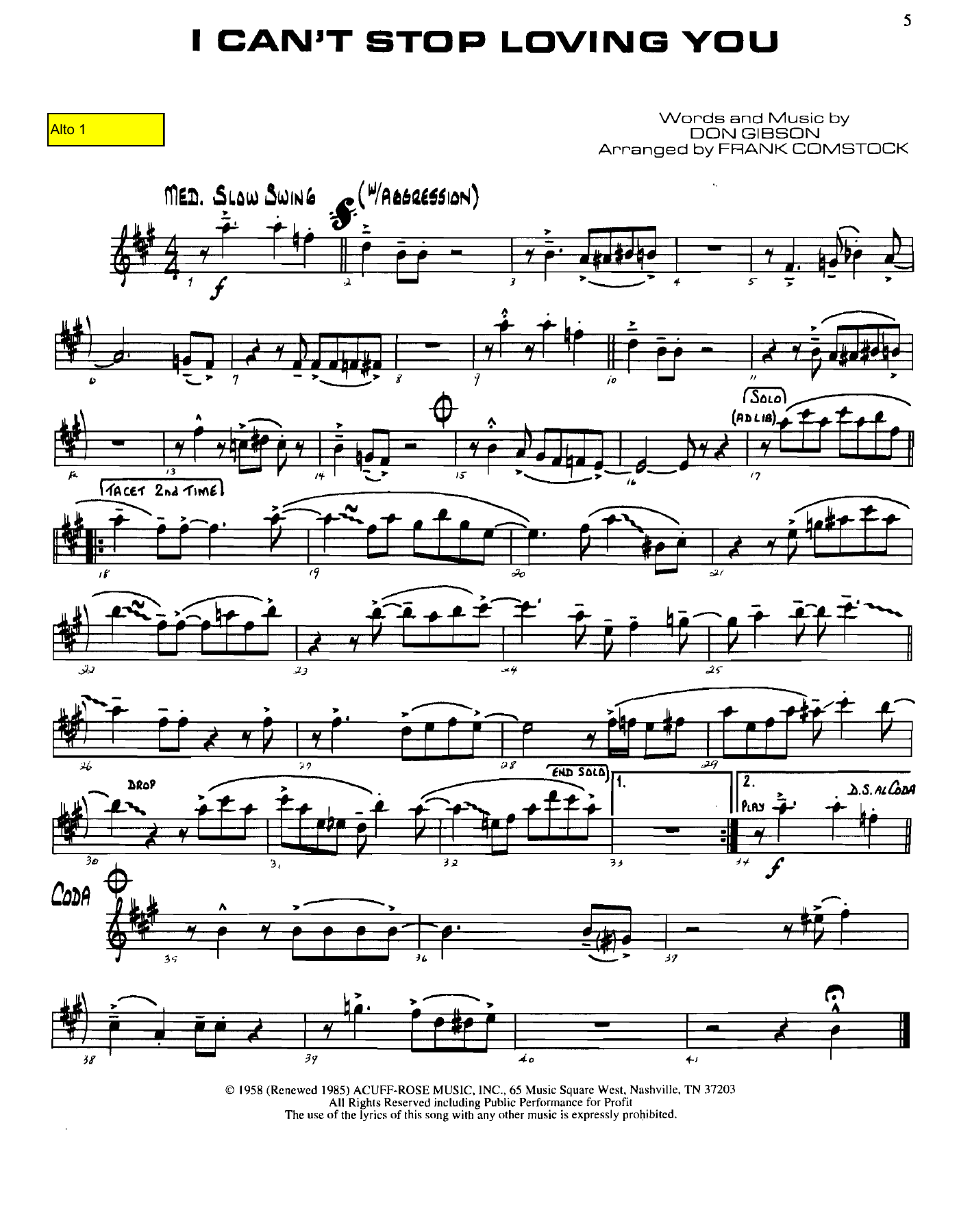 I Can't Stop Loving You — sheet music preview
