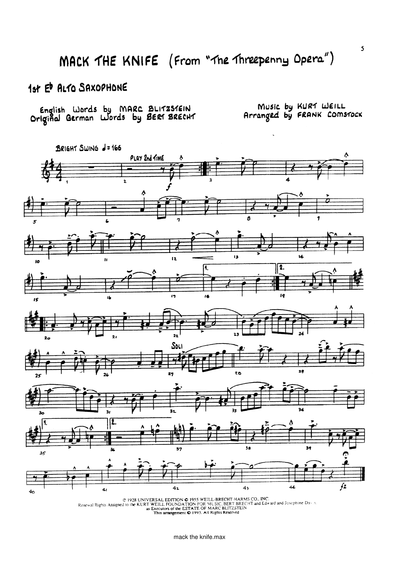 Mack The Knife — Big Band sheet music arranged by F.Comstock | Jazz Standard