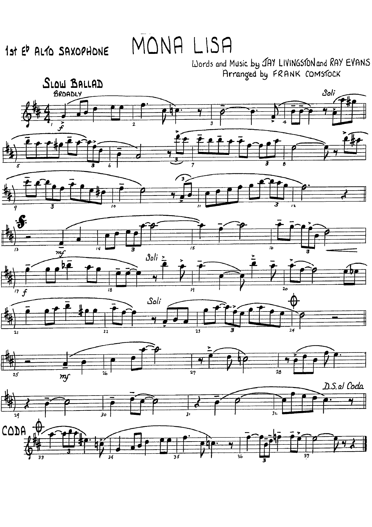 Mona Liza — sheet music cover (first page)