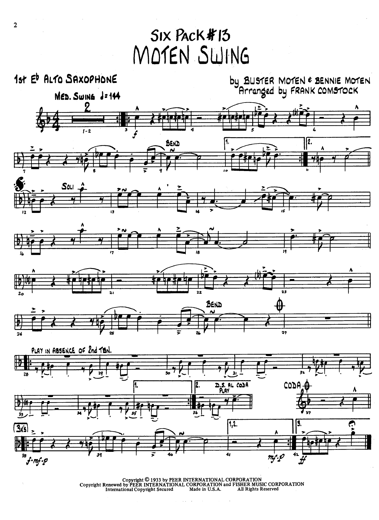 Moten Swing — Big Band sheet music arranged by F.Comstock | Jazz Standard