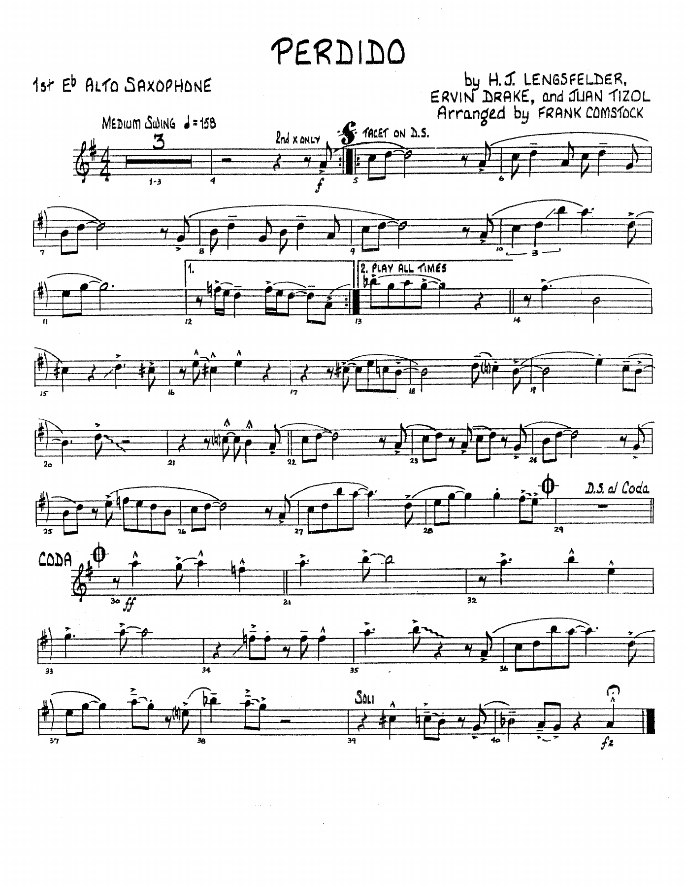 Perdido — sheet music cover (first page)