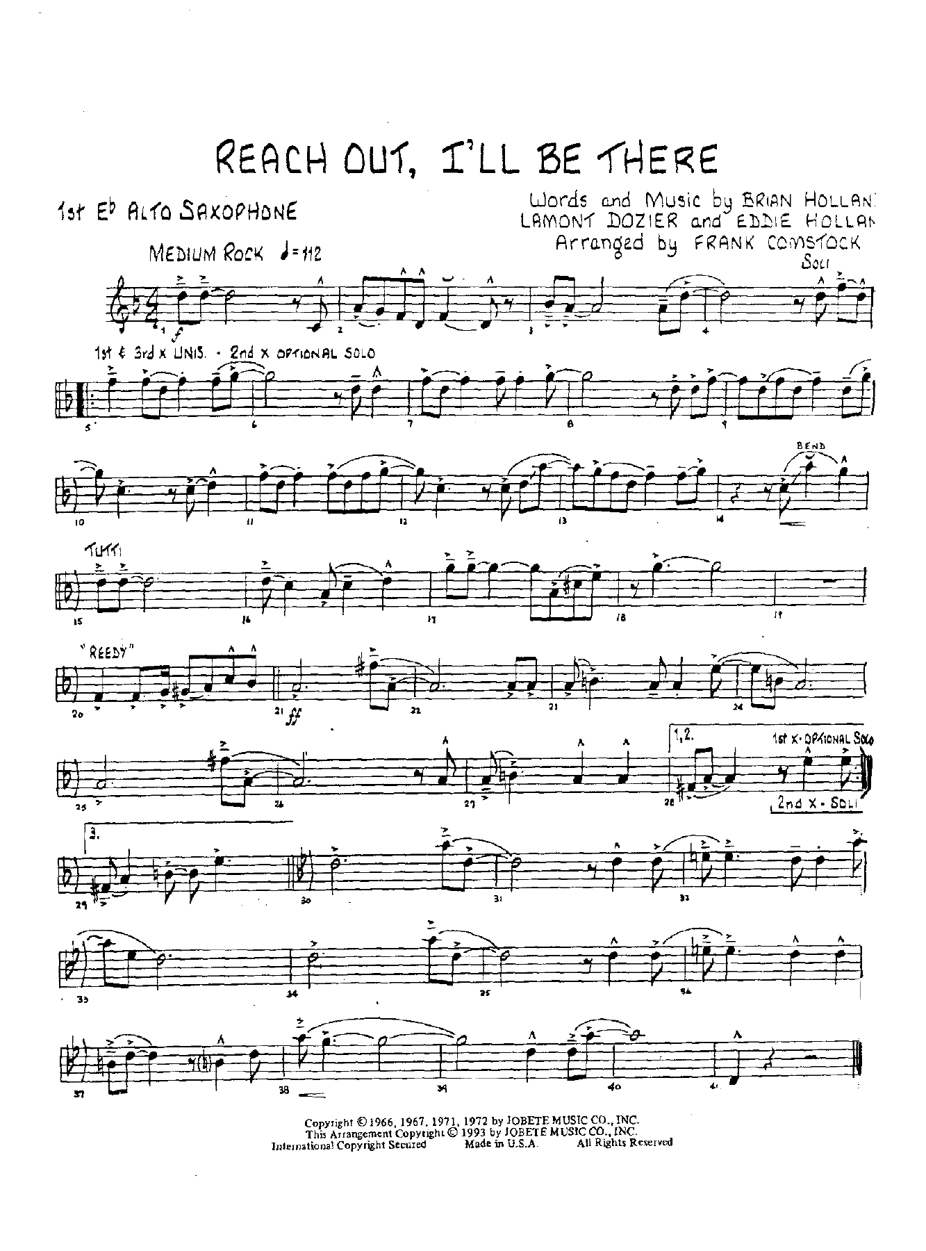 Reach Out, I'll Be There — sheet music cover (first page)