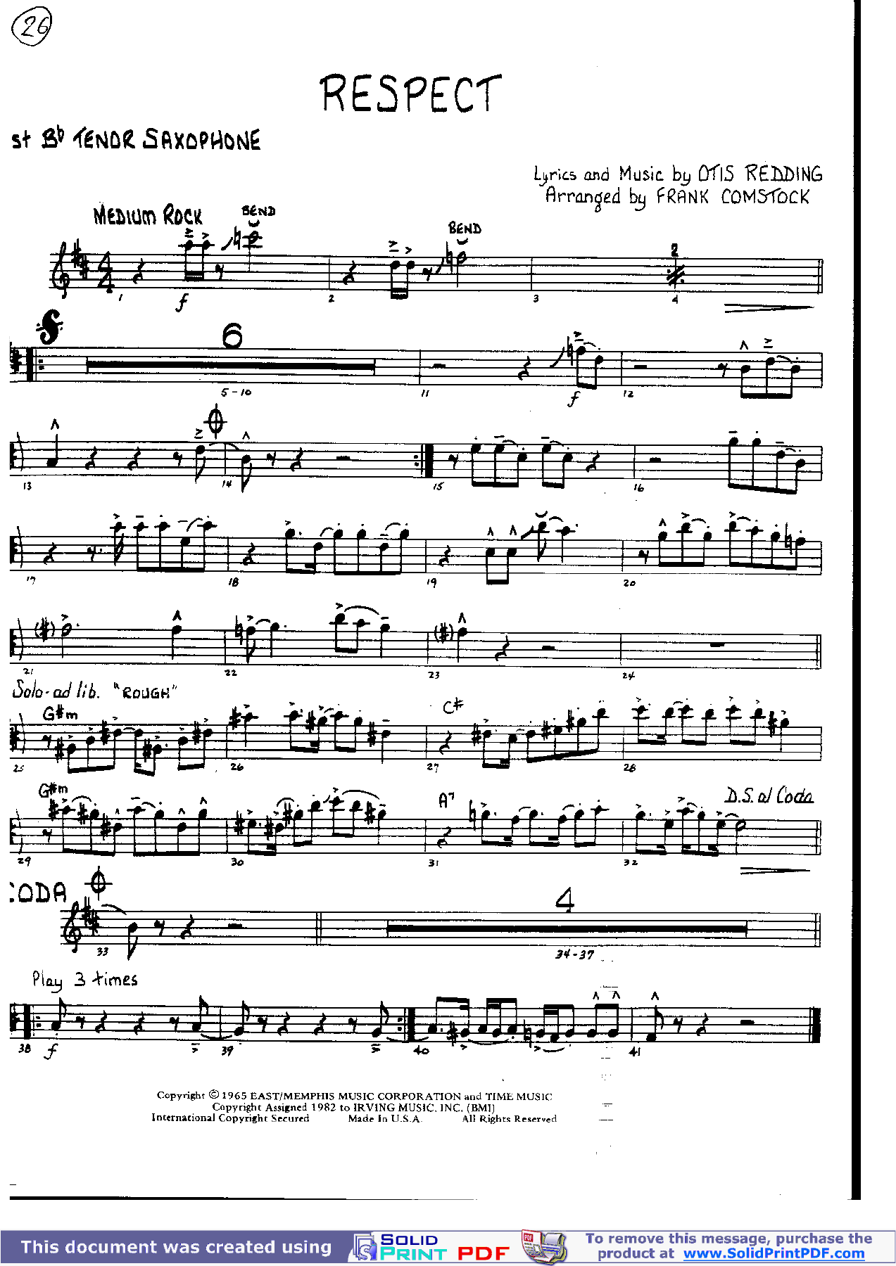 Respect — sheet music cover (first page)