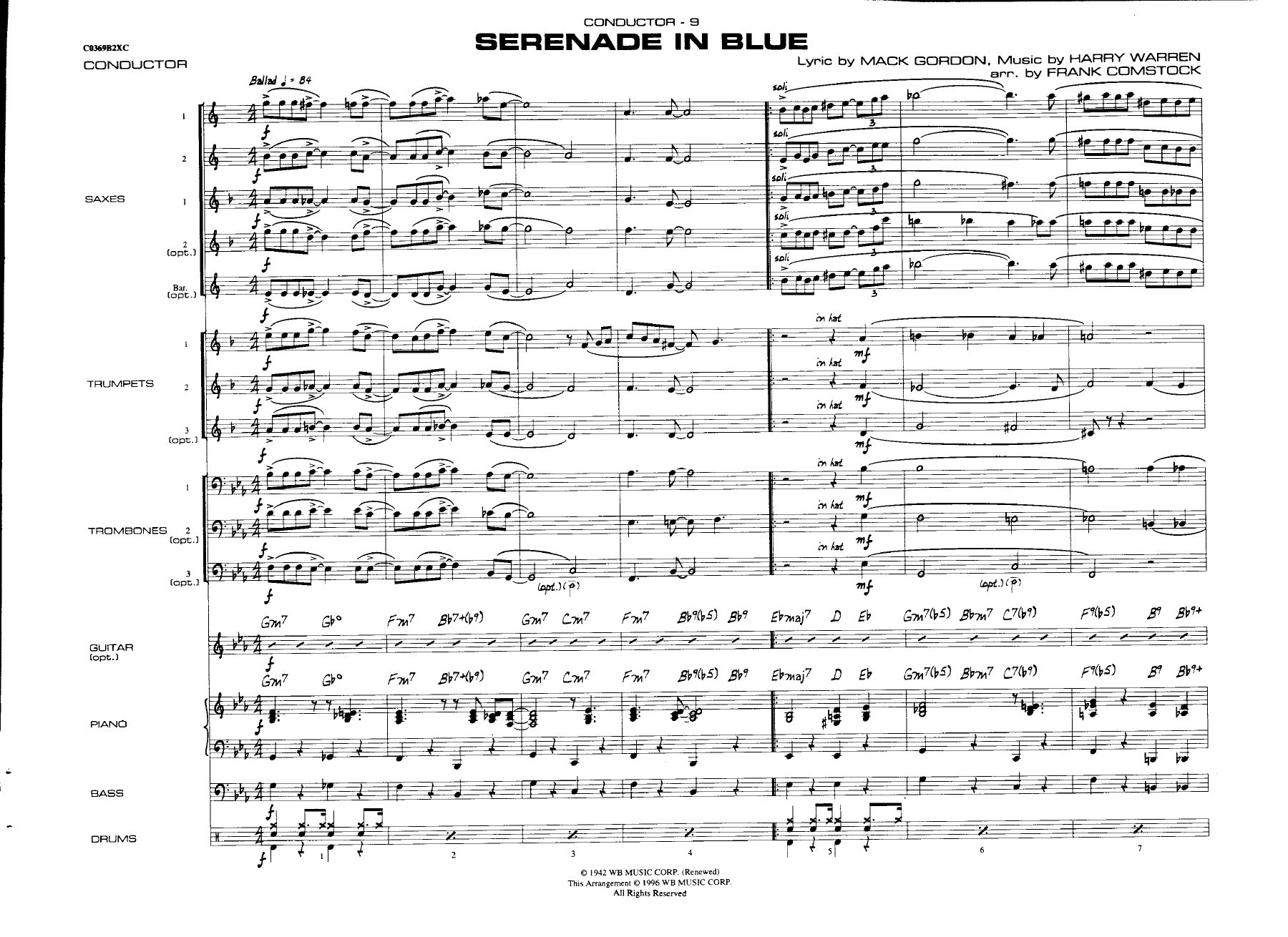 Serenade In Blue — sheet music cover (first page)