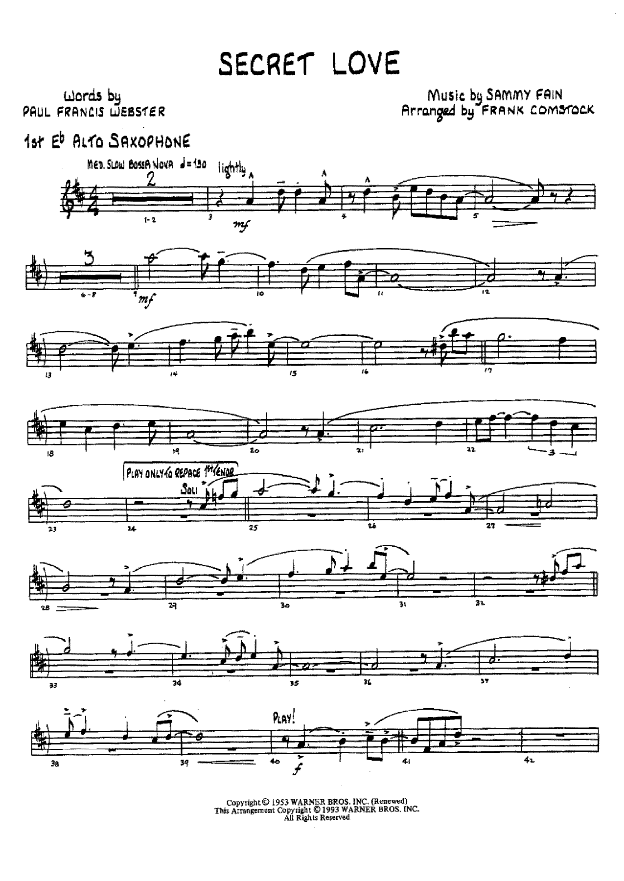 Secret Love — Big Band sheet music arranged by F.Comstock | Jazz Standard