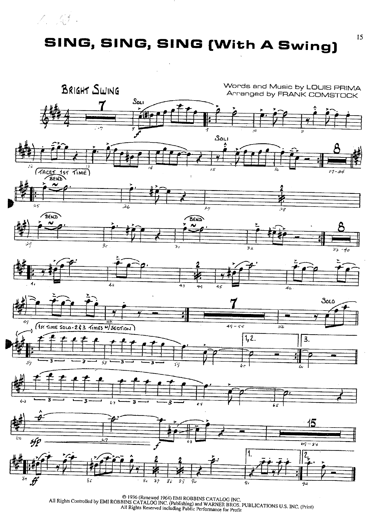 Sing Sing Sing — sheet music cover (first page)