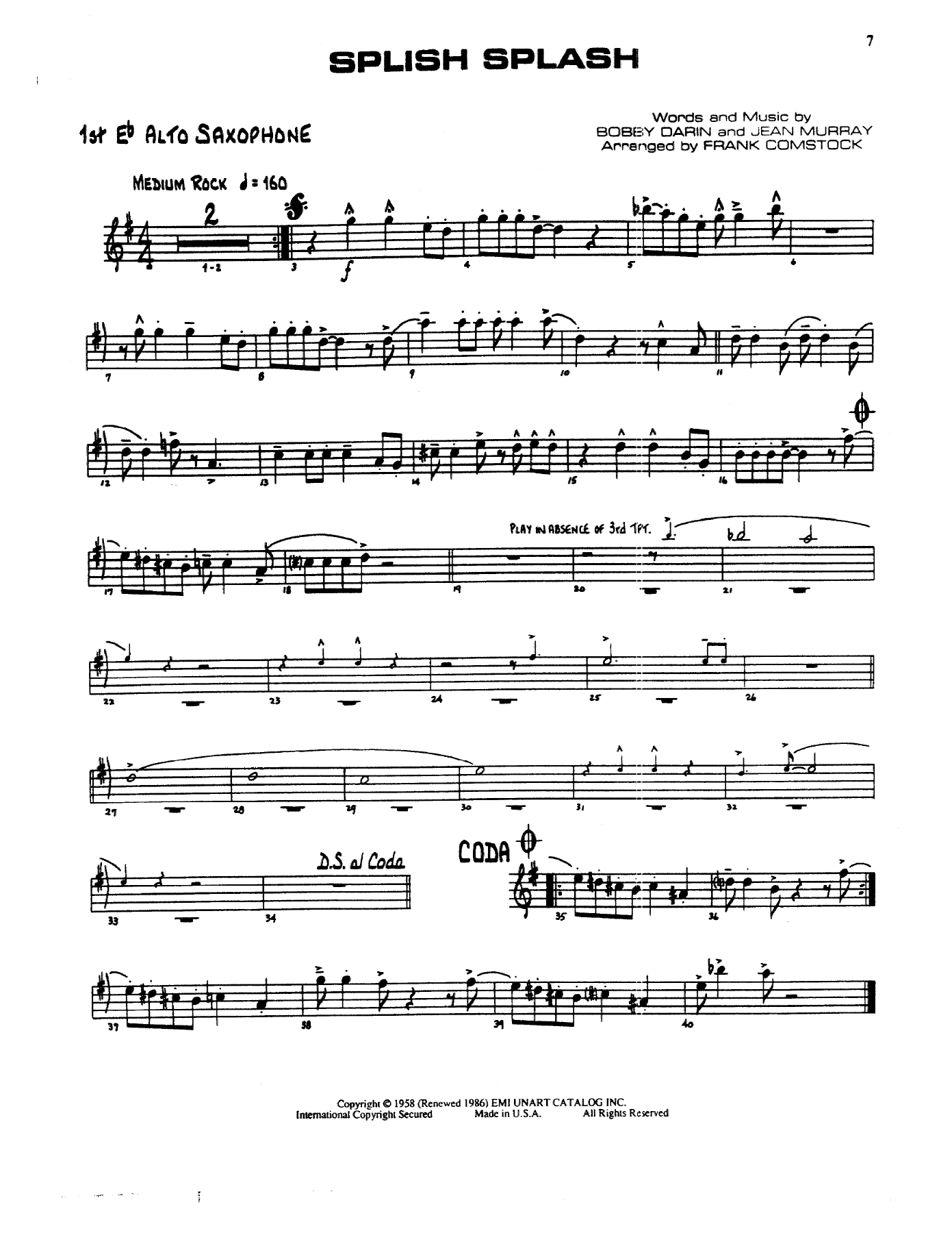 Splish Splash — sheet music cover (first page)