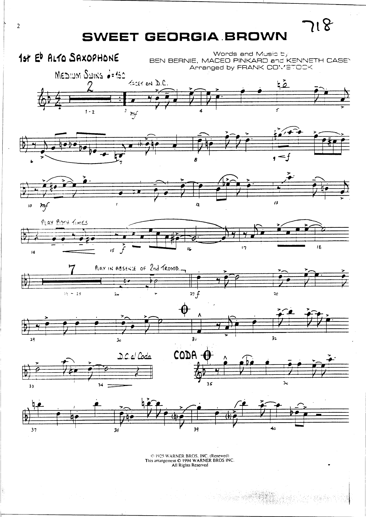 Sweet Georgia Brown — sheet music preview
