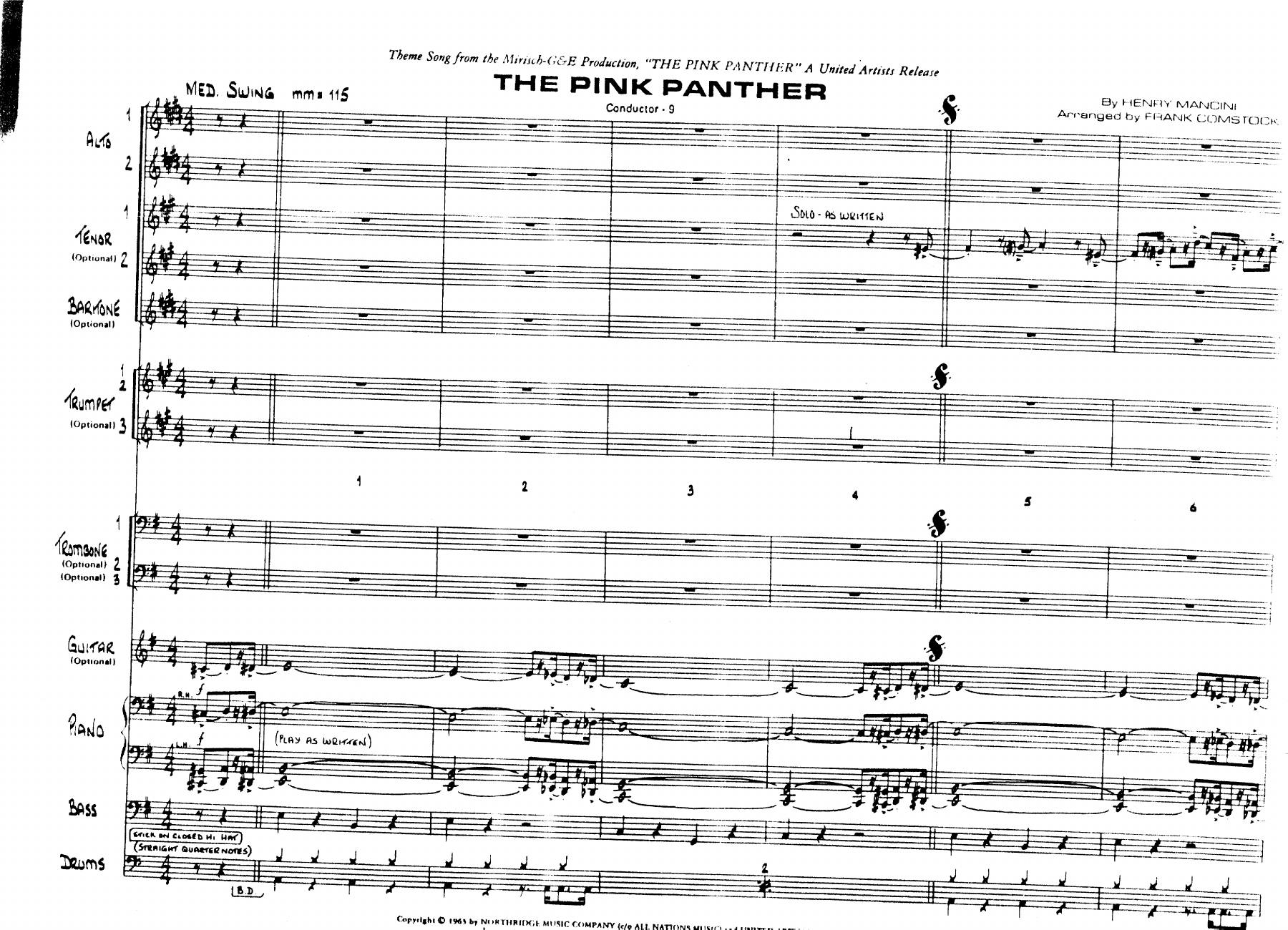 The Pink Panther — sheet music cover (first page)
