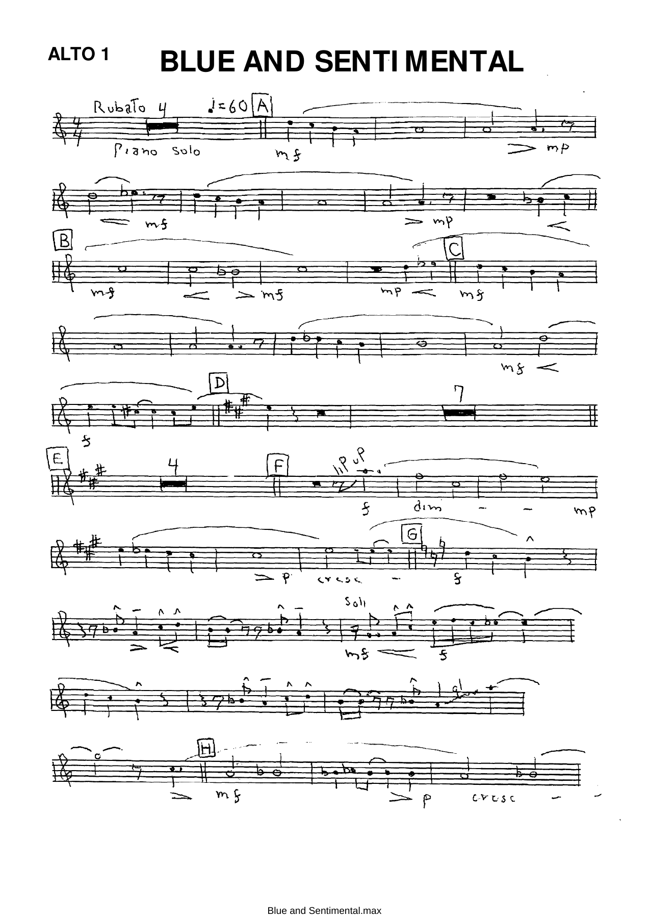 Blue And Sentimental (F.Foster) S.Ten. — sheet music cover (first page)