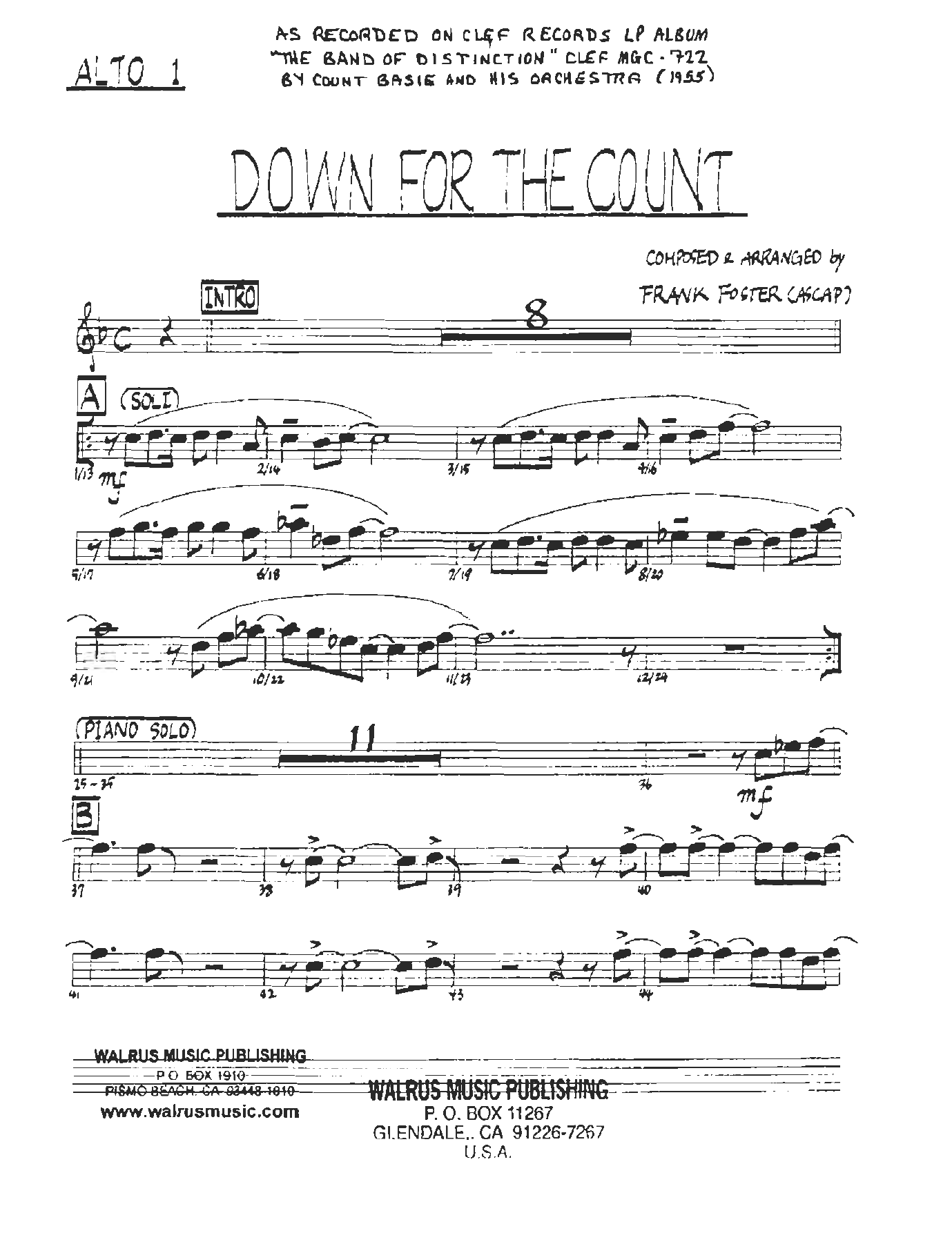 Down For The Count — sheet music cover (first page)