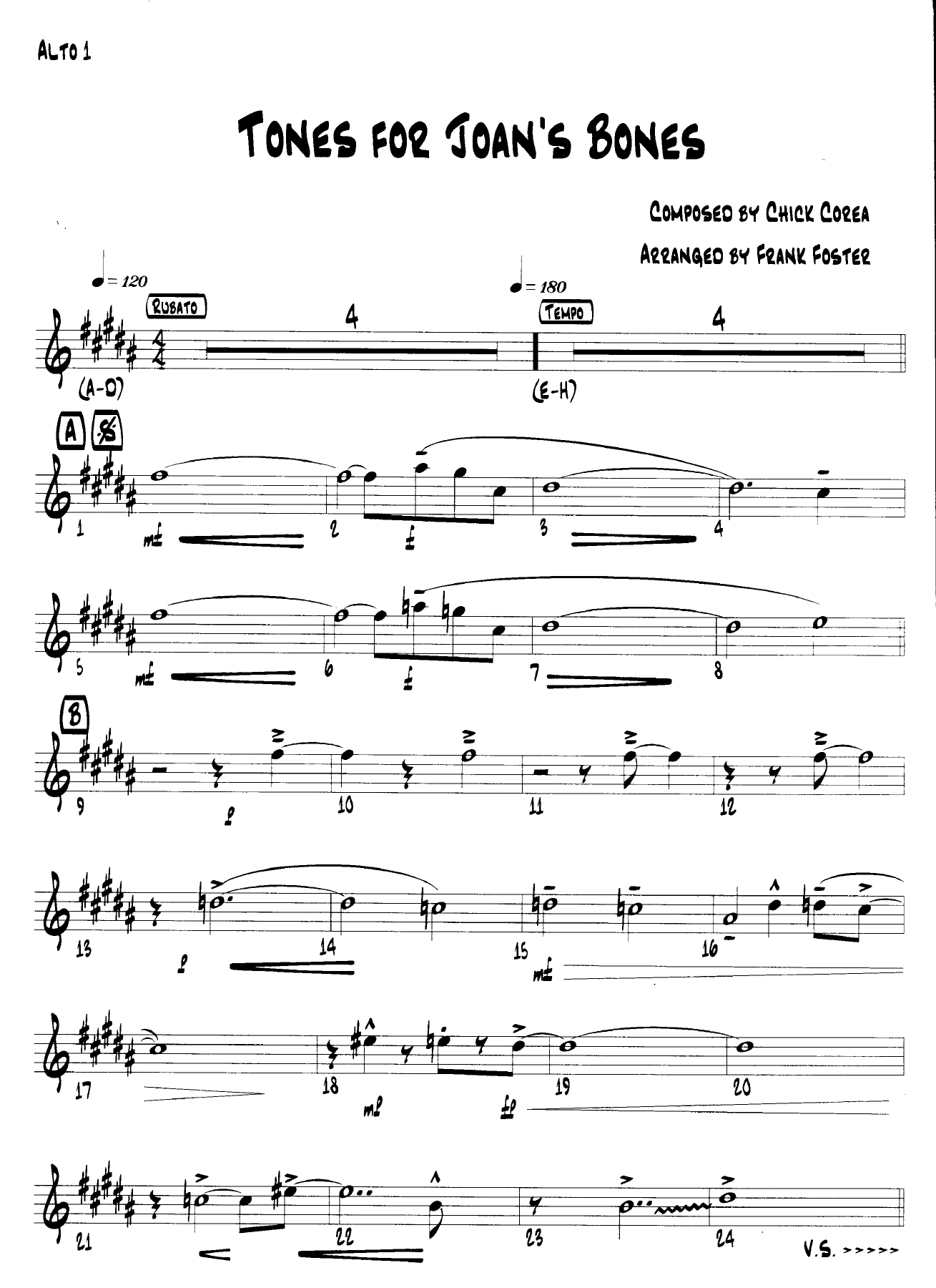 Tones For Joan's Bones (F.Foster) C.Corea — sheet music cover (first page)