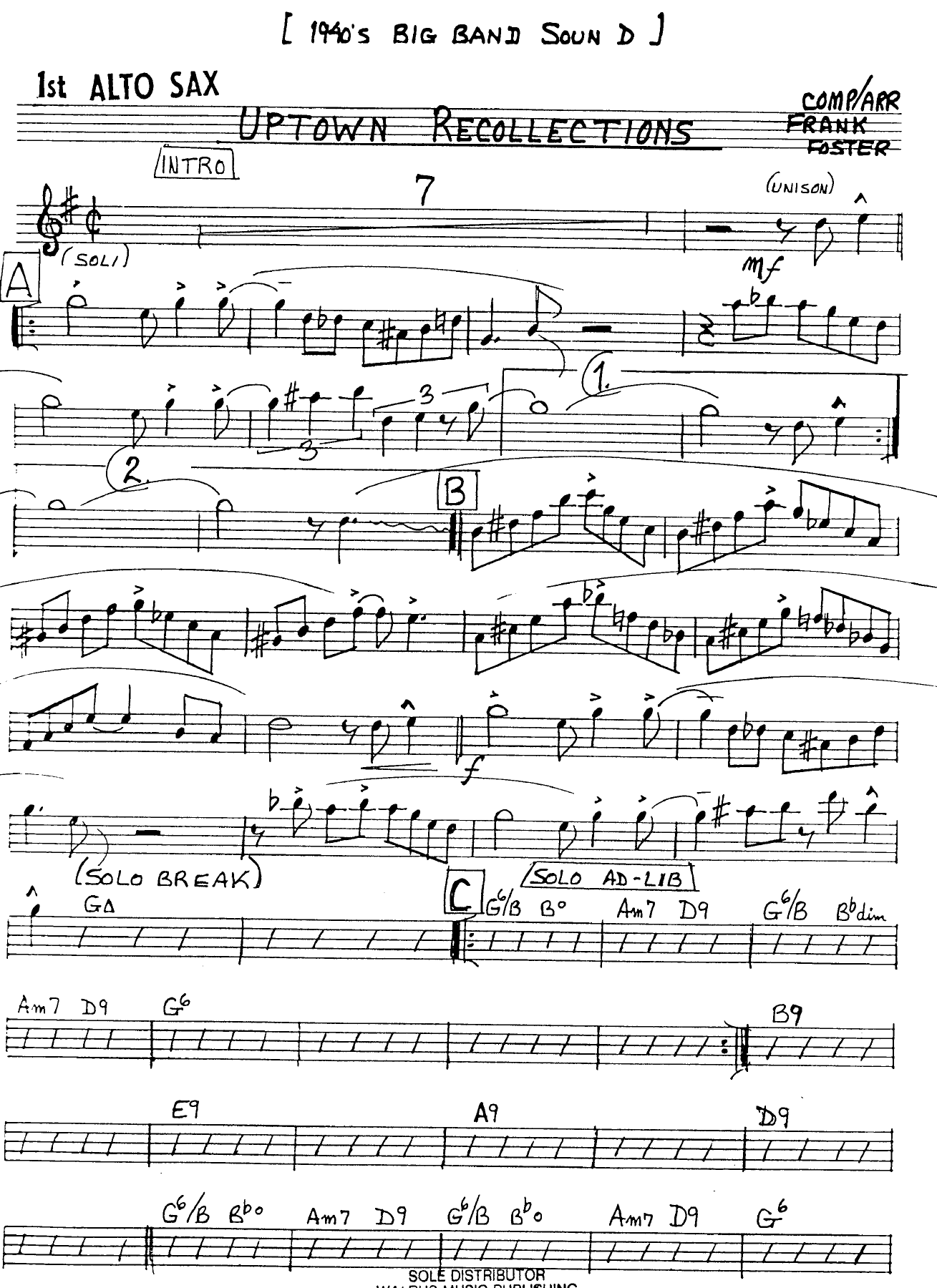 Uptown Recollections (F.Foster) C.Basie — Big Band sheet music arranged by Frank Foster | Jazz Standard
