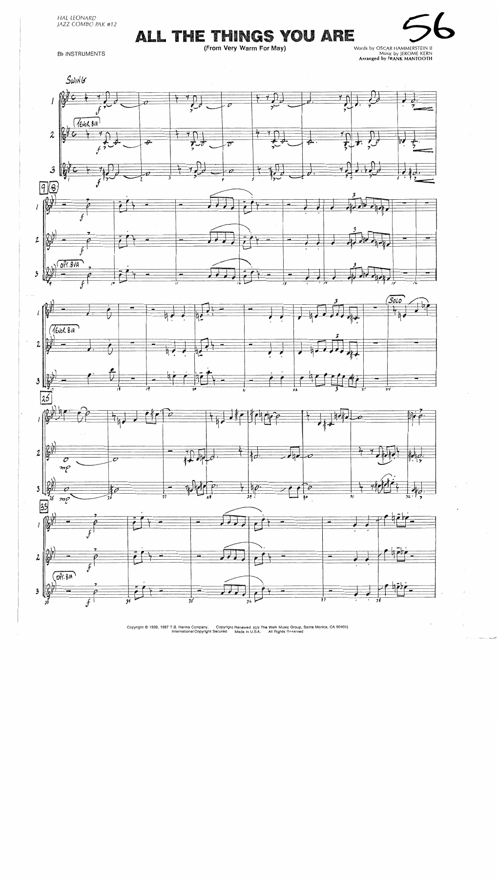 All The Things You Are — sheet music cover (first page)