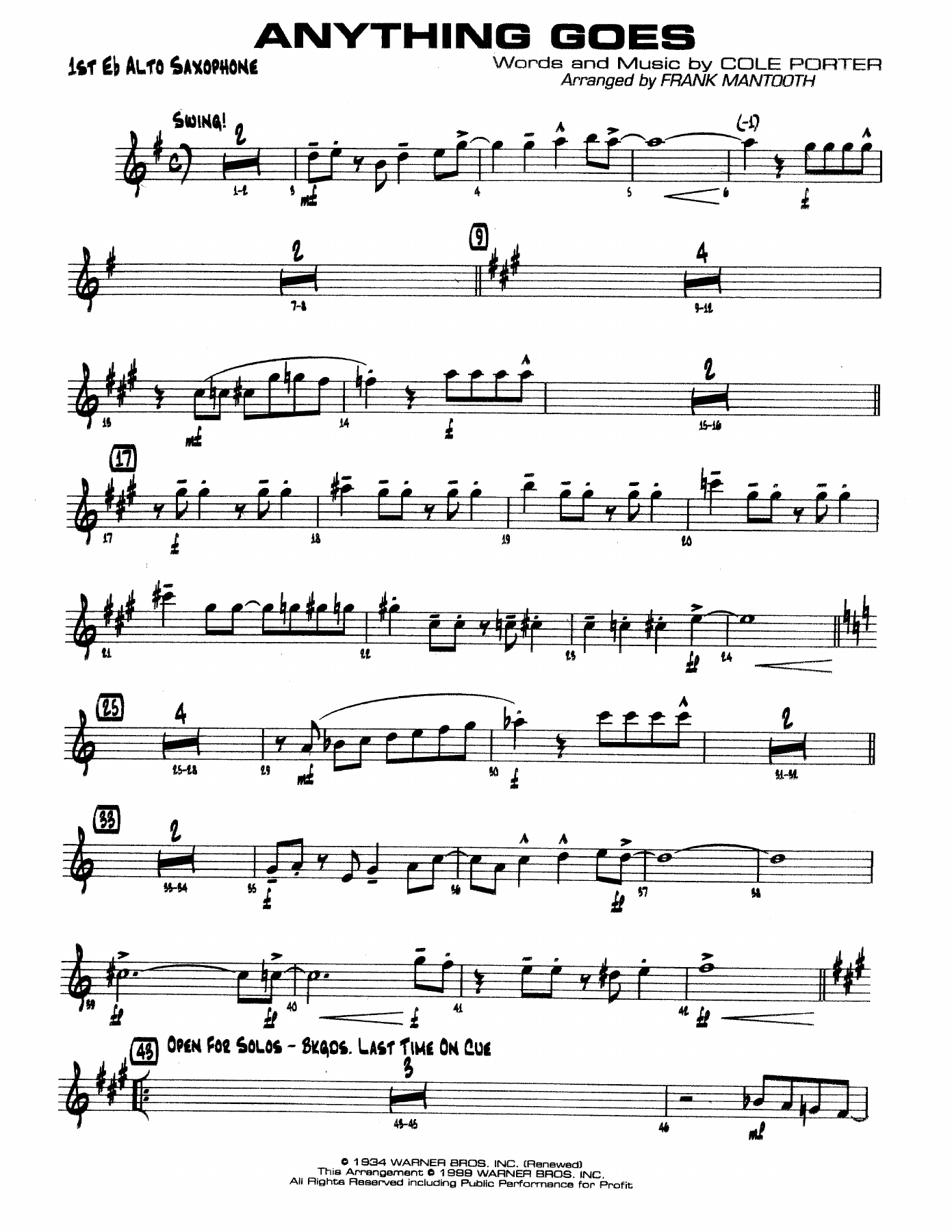 Anything Goes — sheet music cover (first page)