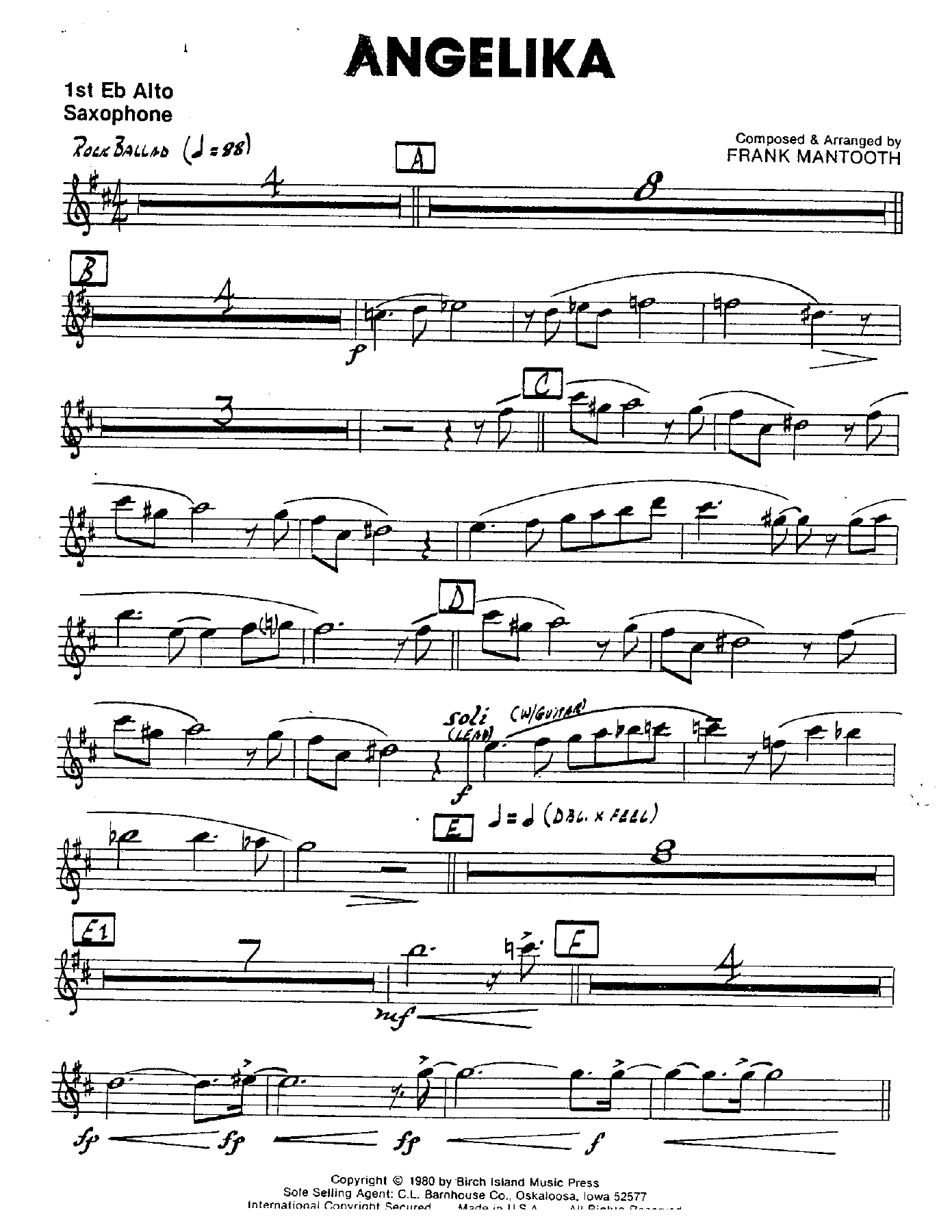Angelika — sheet music cover (first page)
